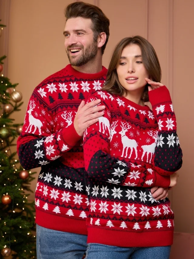 Classic Red Sweater for Christmas Couple - Image 8
