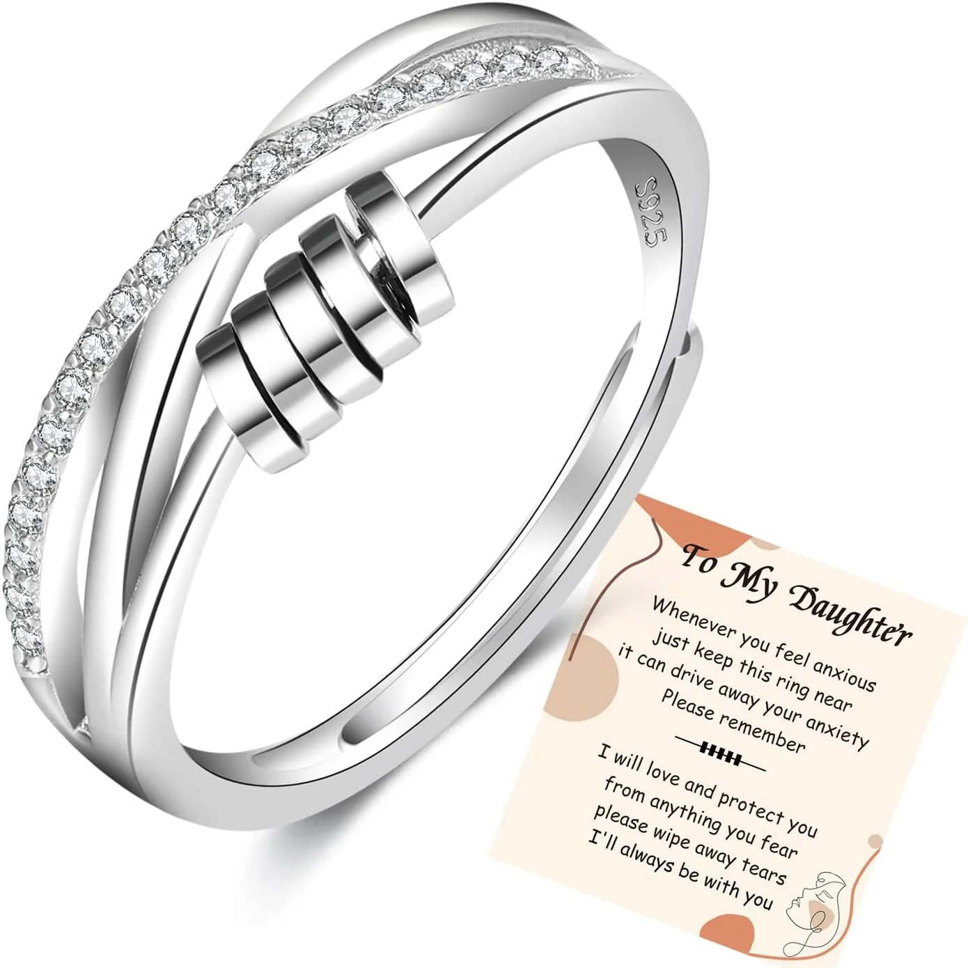 925 Sterling Silver Diamond Cut Fidget Ring / Anxiety Ring - Image 6