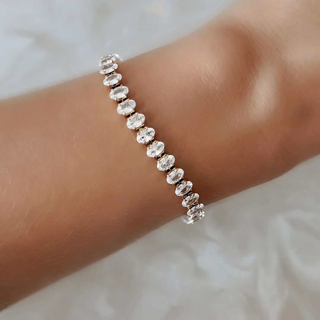 Gold-Plated Crystal Tennis Bracelet – Adalyn Oval Elegance - Image 2