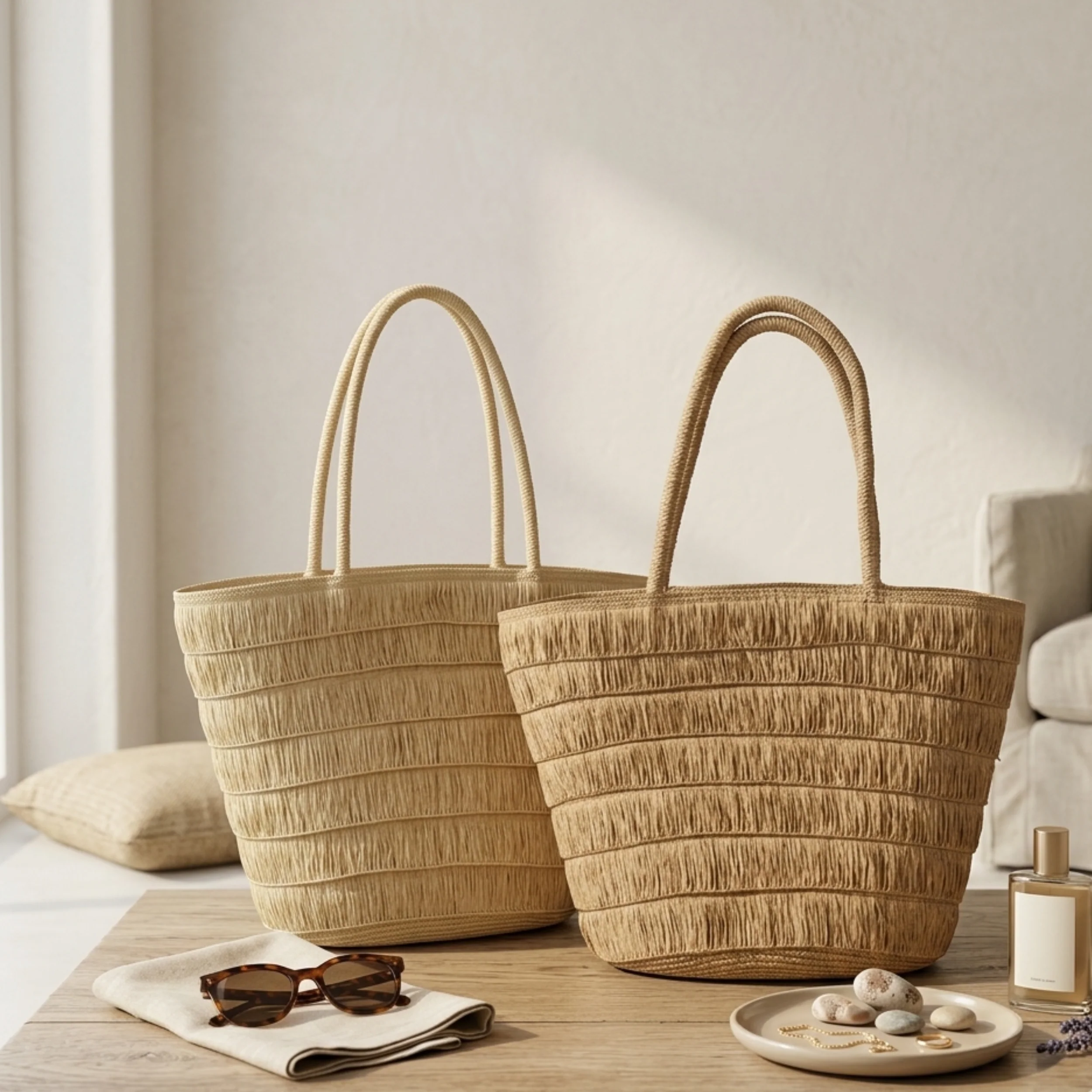 Aesthetic Summer Woven Tote Shoulder Bag – Sustainable Bag - Image 2