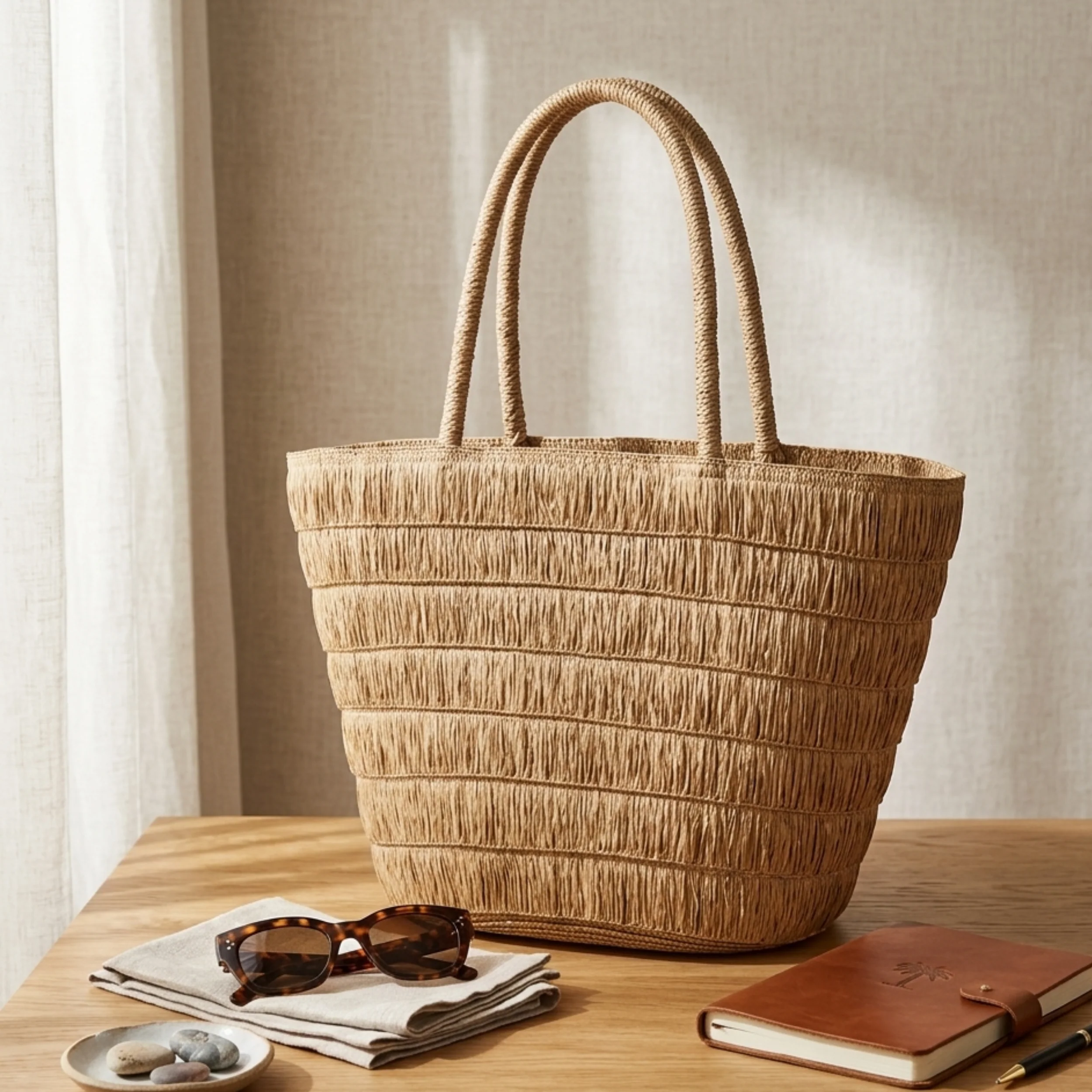 Aesthetic Summer Woven Tote Shoulder Bag – Sustainable Bag - Image 3