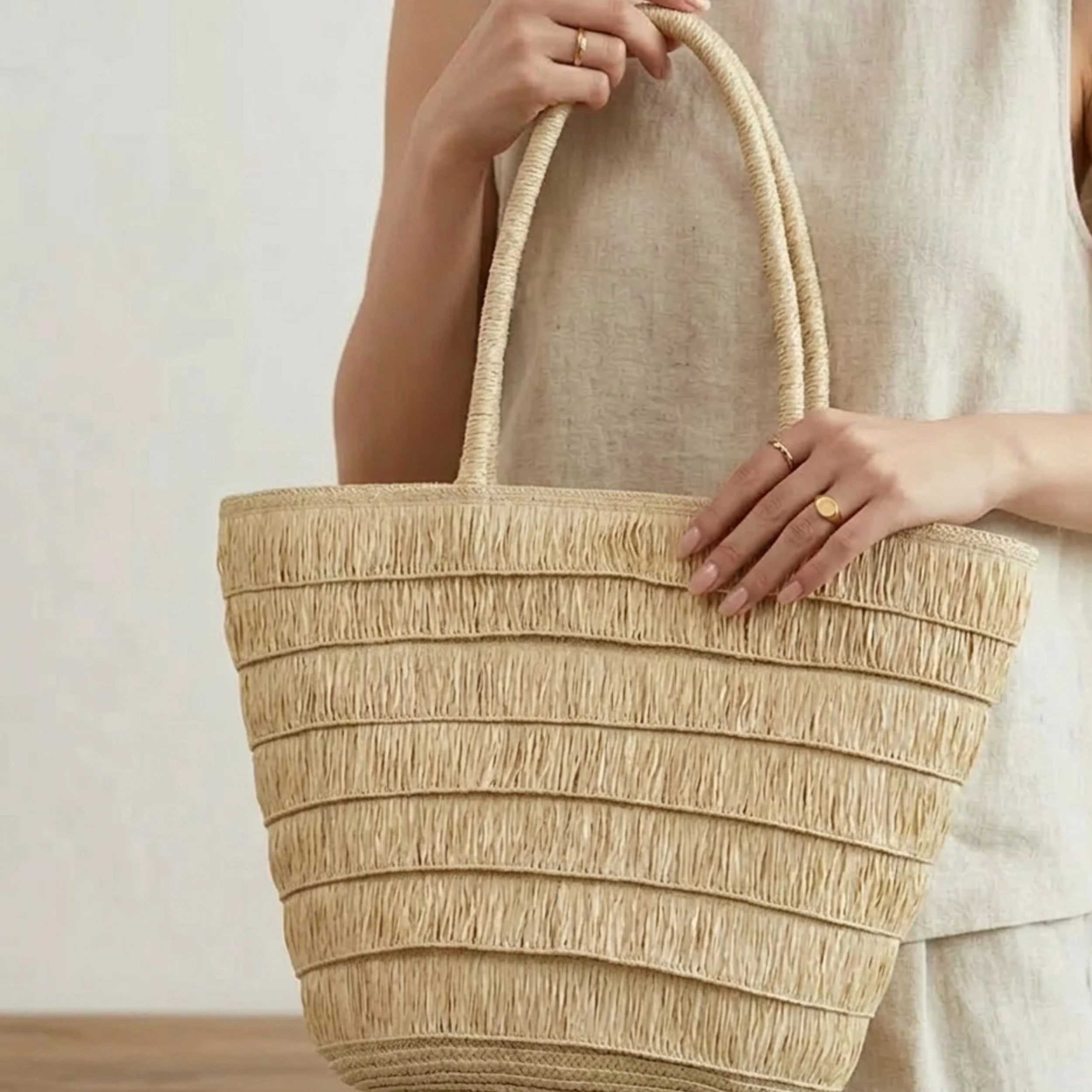 Aesthetic Summer Woven Tote Shoulder Bag – Sustainable Bag - Image 4