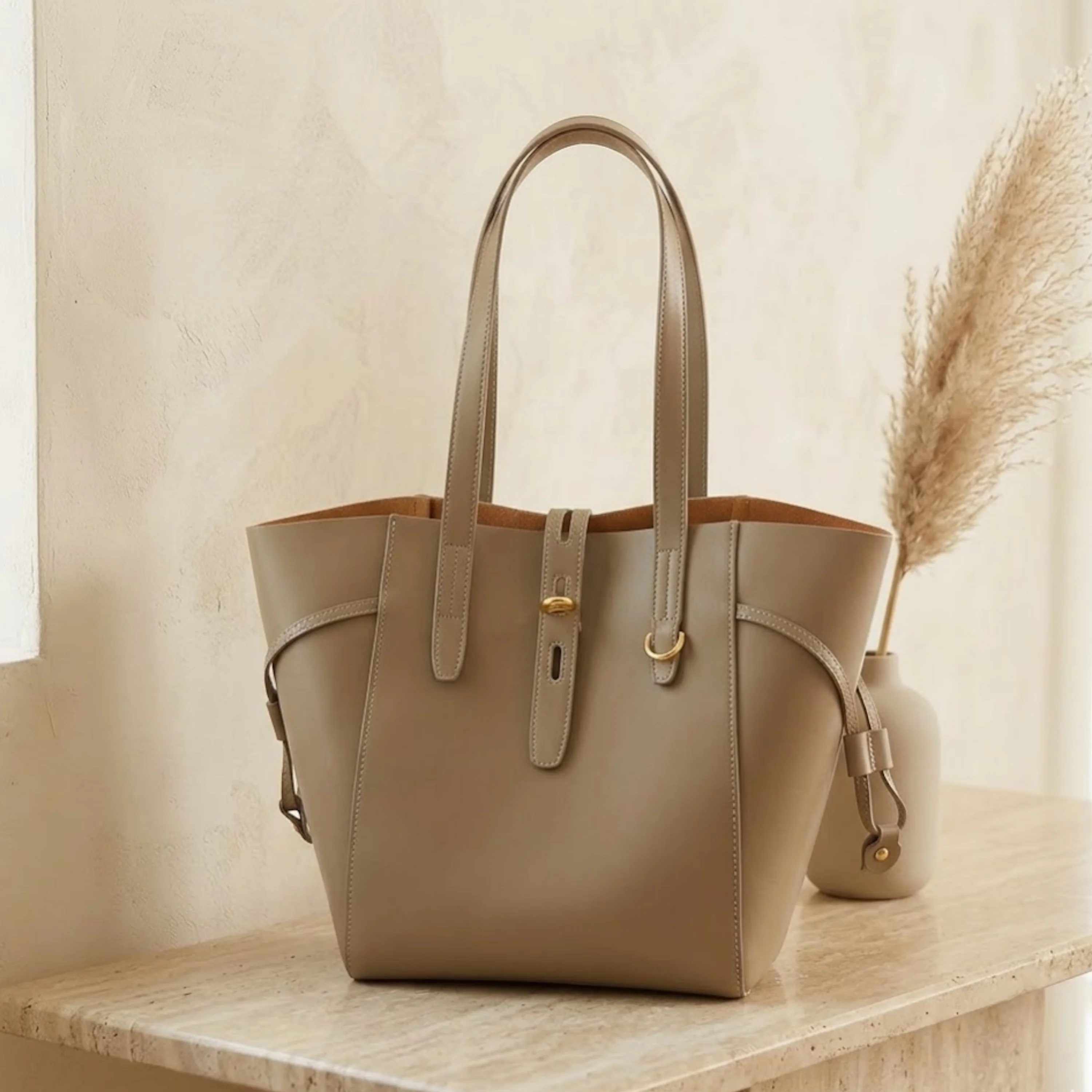 Alina Genuine Leather Vintage Lock Buckle Tote Bag - Image 3