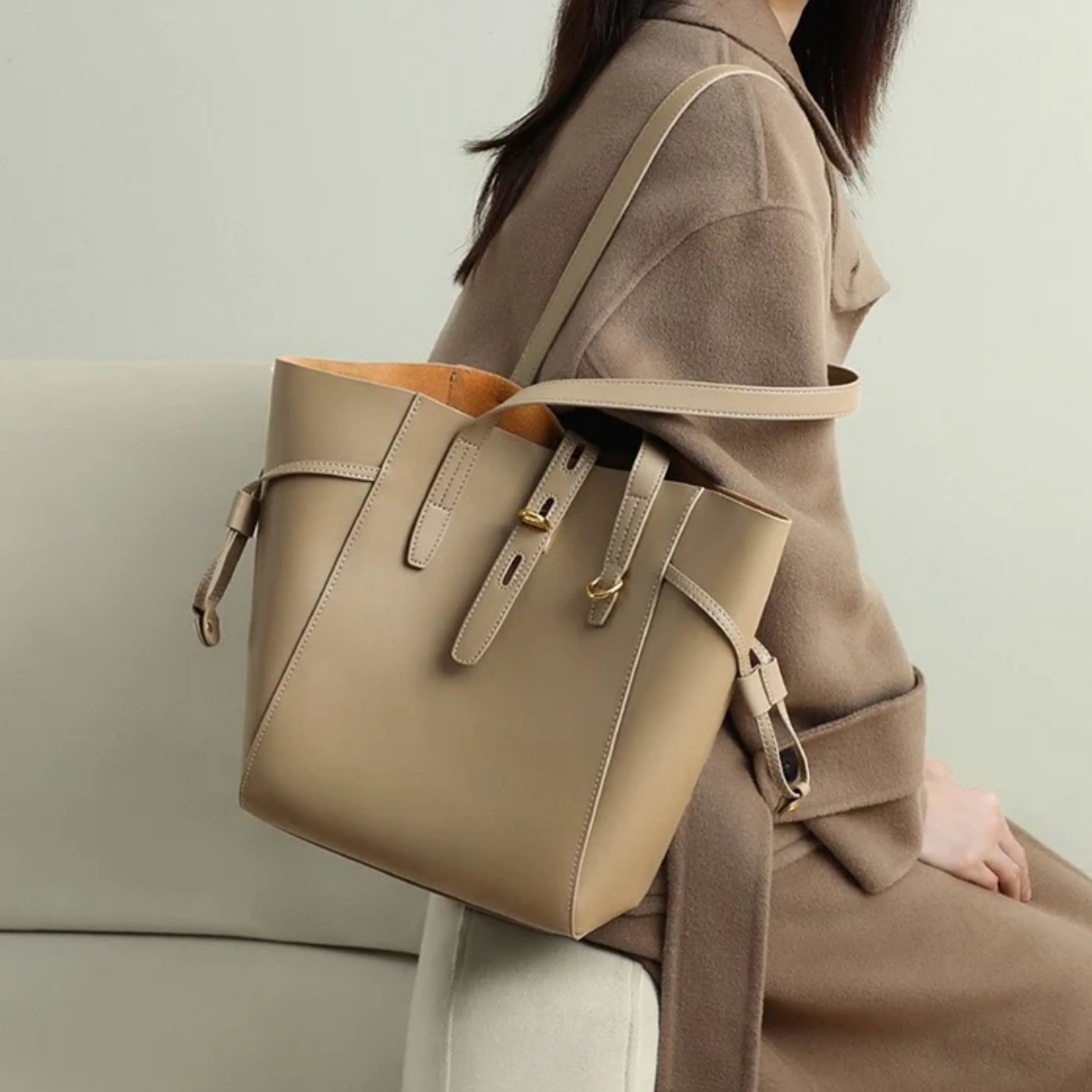 Alina Genuine Leather Vintage Lock Buckle Tote Bag - Image 6