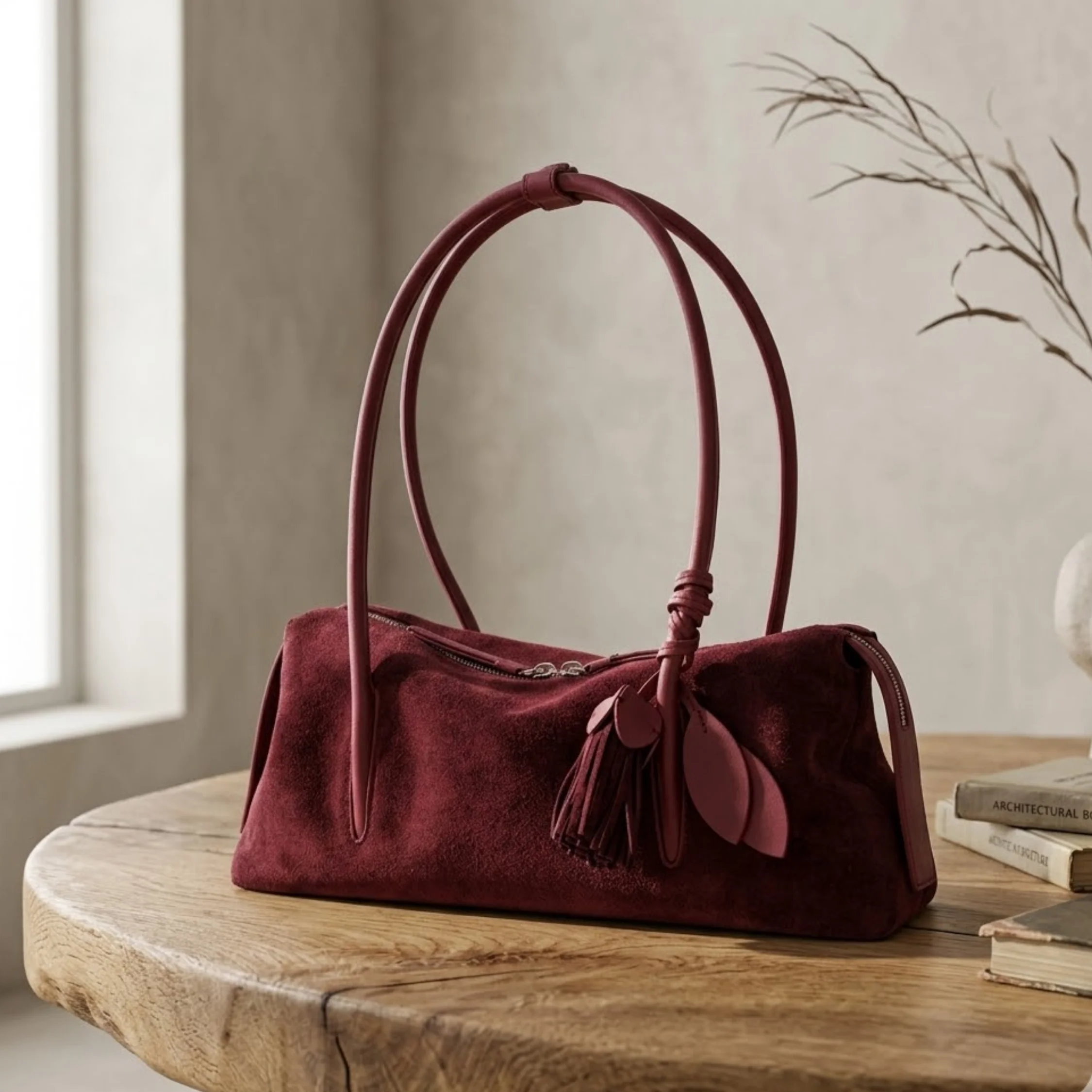 Amaranthe Genuine Leather Tassel Pendant Shoulder Pillow Bag - Image 5