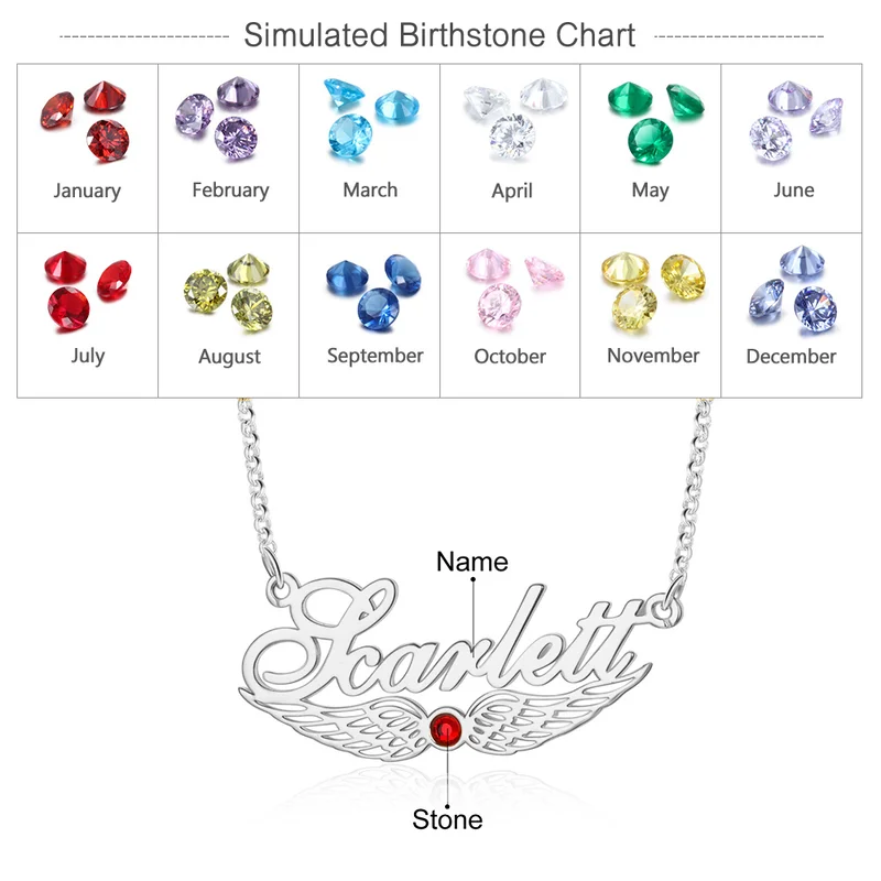 Angel Wings Custom Name Necklace with Birthstone - Image 4