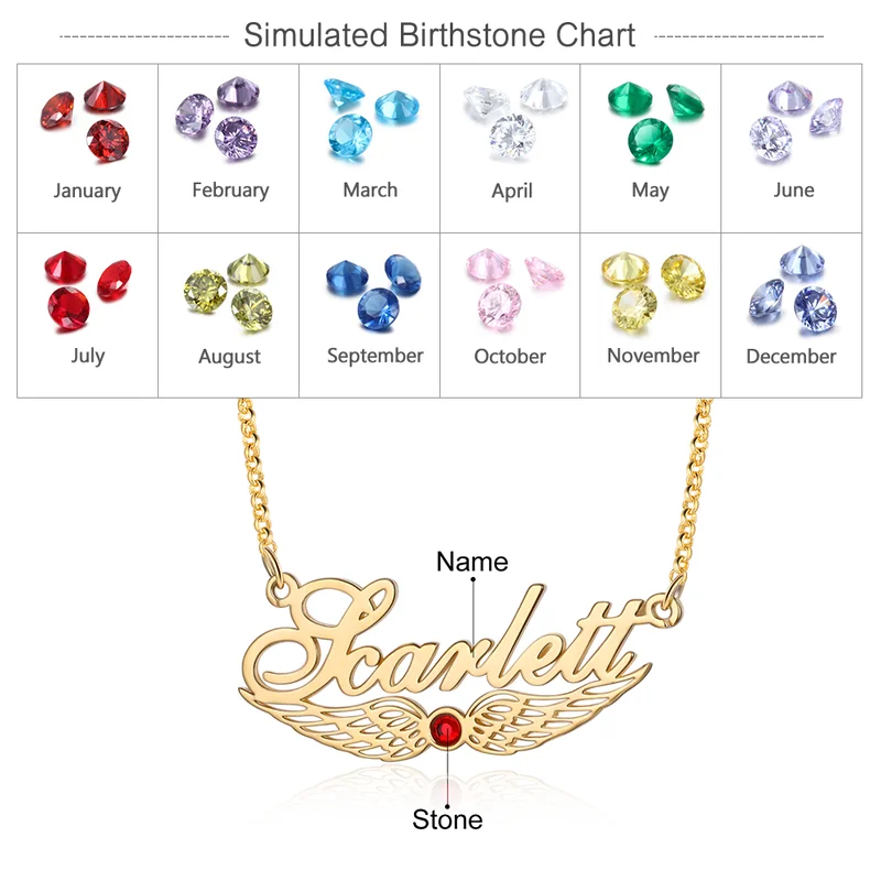 Angel Wings Custom Name Necklace with Birthstone - Image 5
