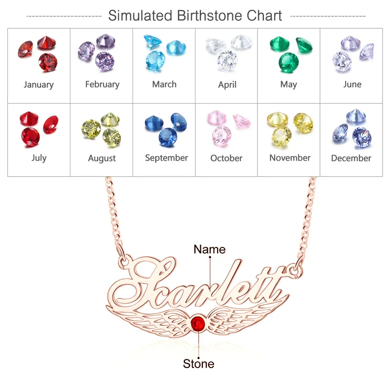 Angel Wings Custom Name Necklace with Birthstone - Image 6