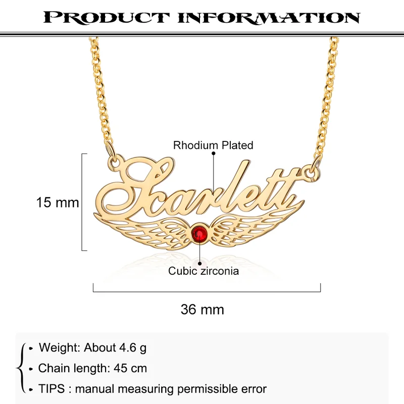Angel Wings Custom Name Necklace with Birthstone - Image 7
