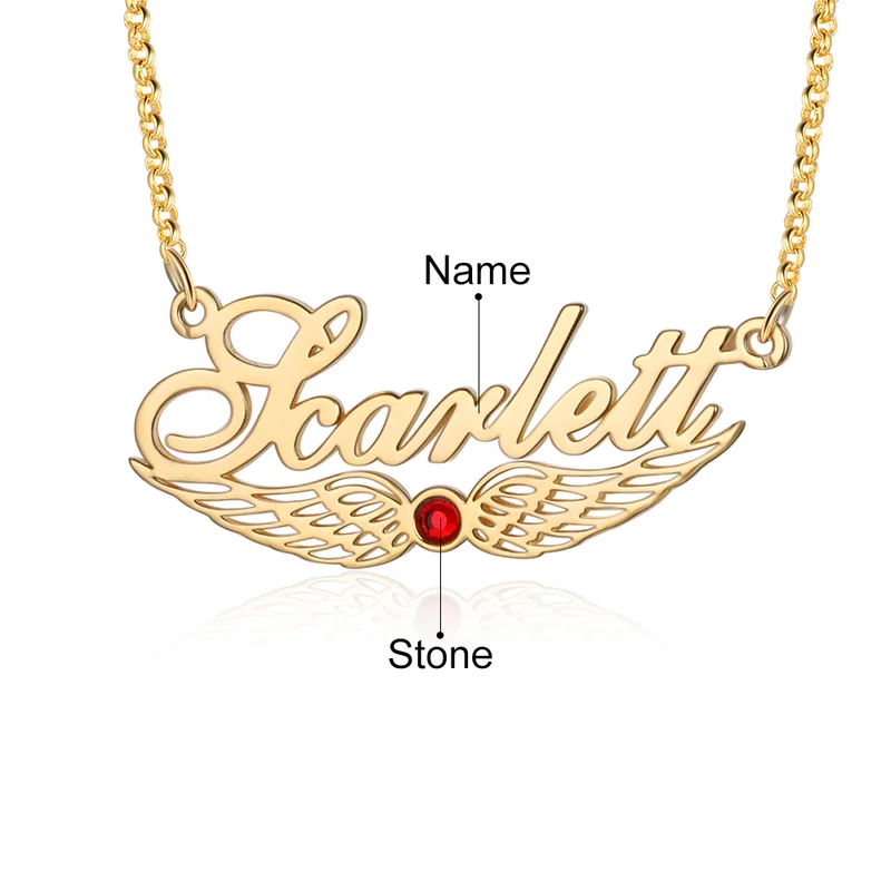 Angel Wings Custom Name Necklace with Birthstone - Image 8