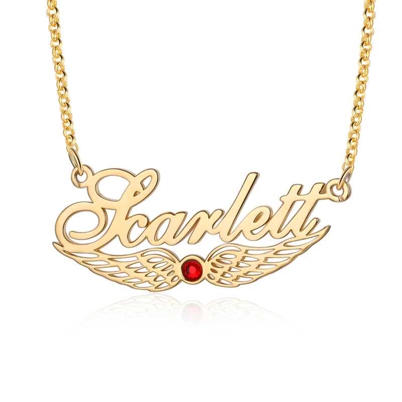 Angel Wings Custom Name Necklace with Birthstone - Image 9
