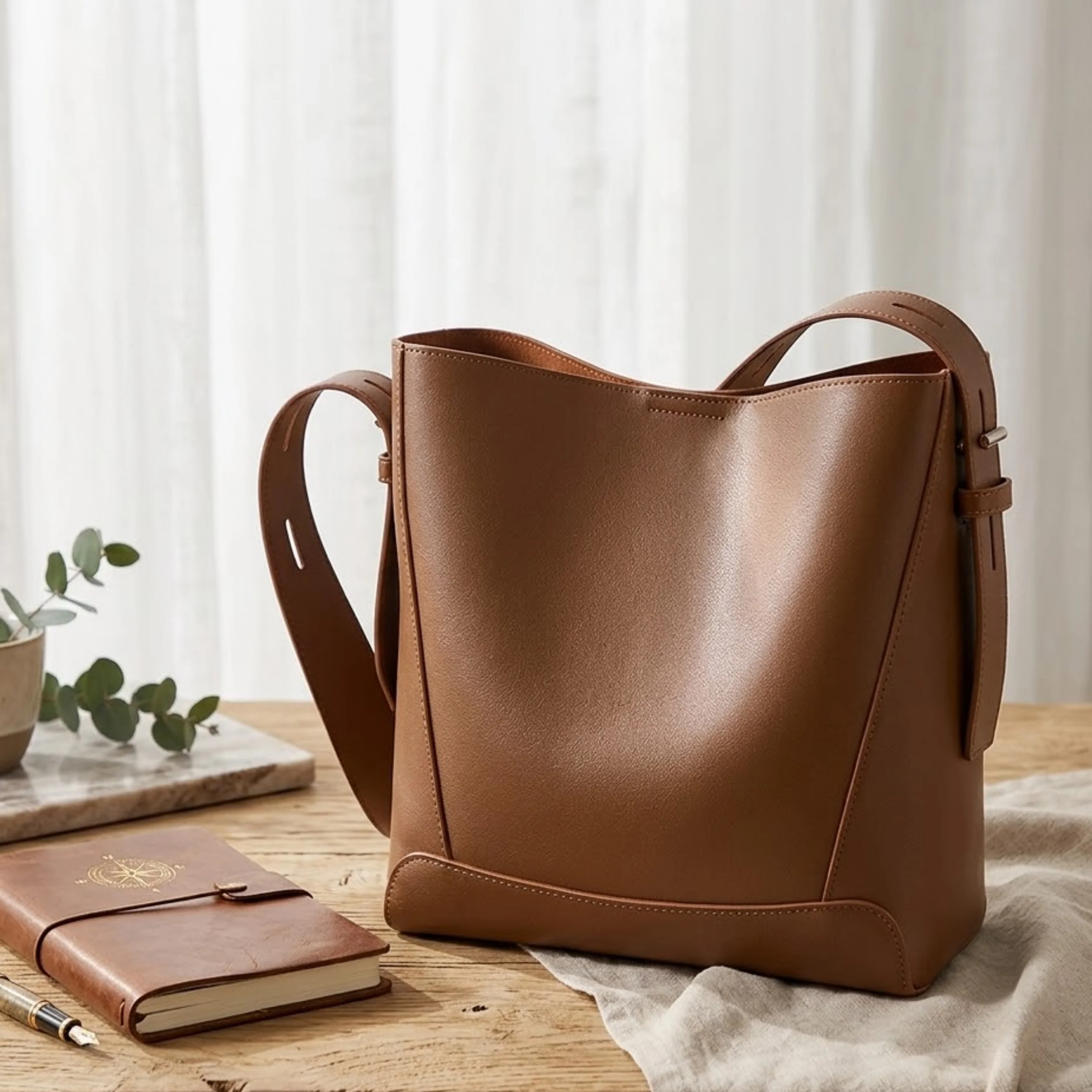Ardena Genuine Leather Crossbody & Shoulder Oversized Bucket Bag - Image 6