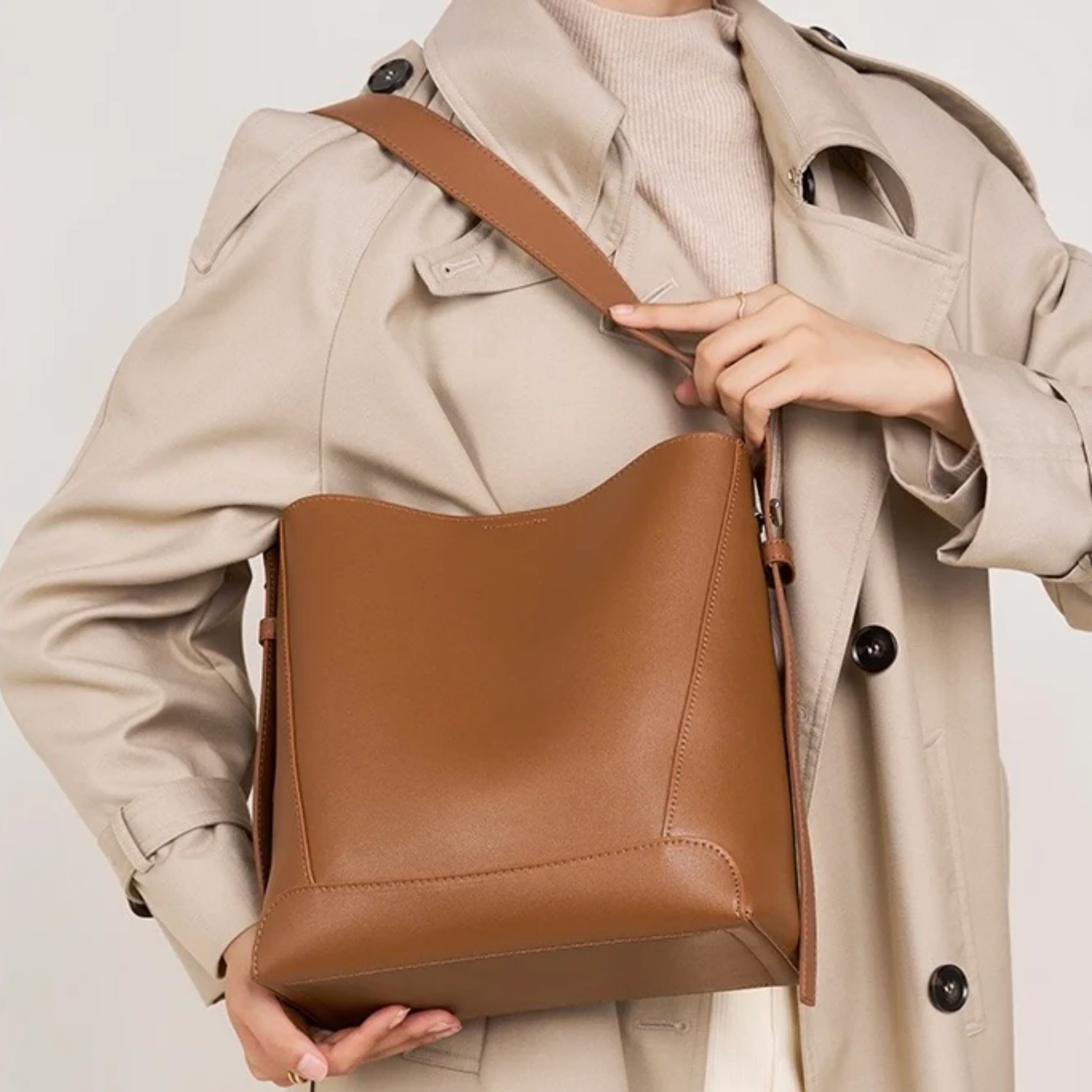 Ardena Genuine Leather Crossbody & Shoulder Oversized Bucket Bag - Image 7