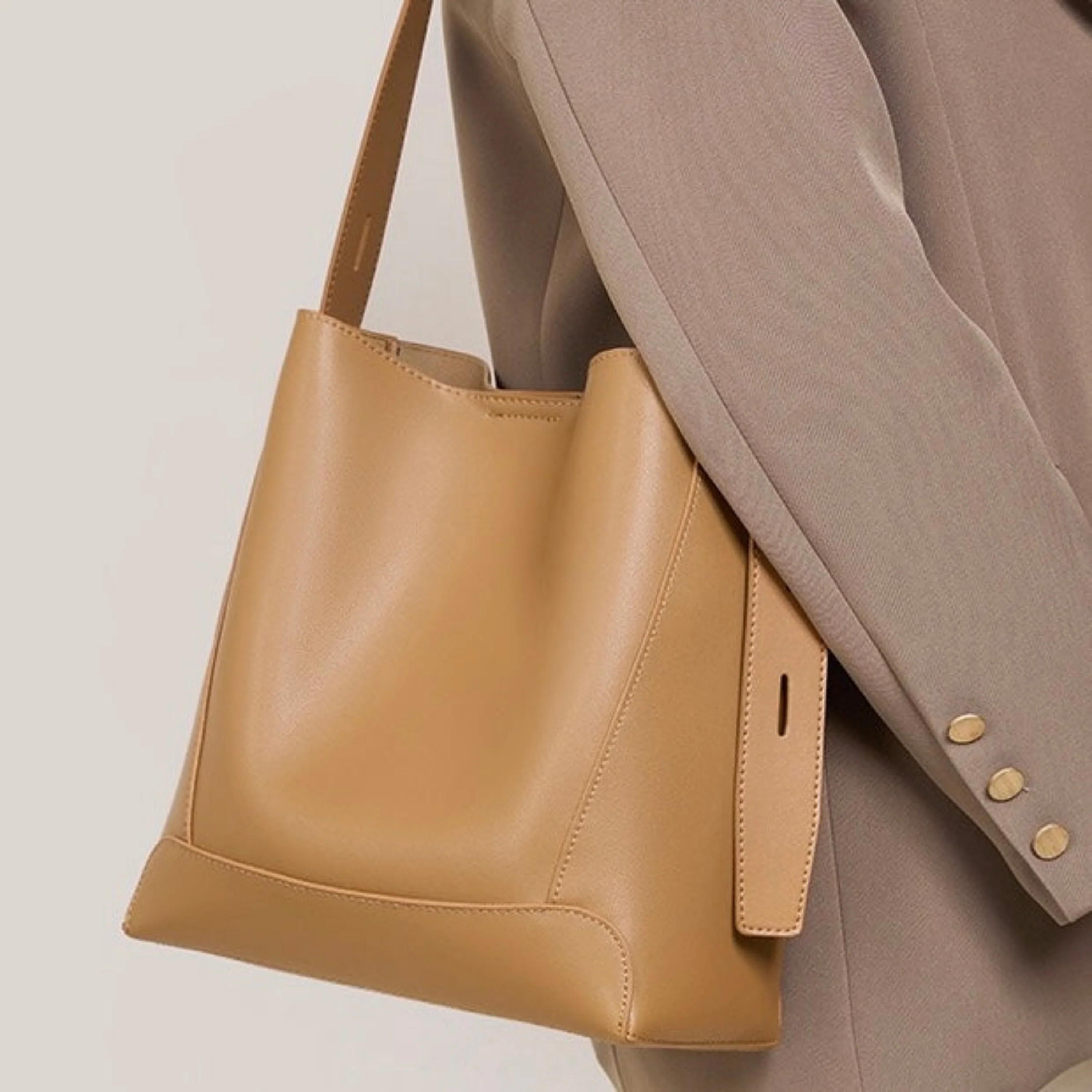 Ardena Genuine Leather Crossbody & Shoulder Oversized Bucket Bag - Image 8