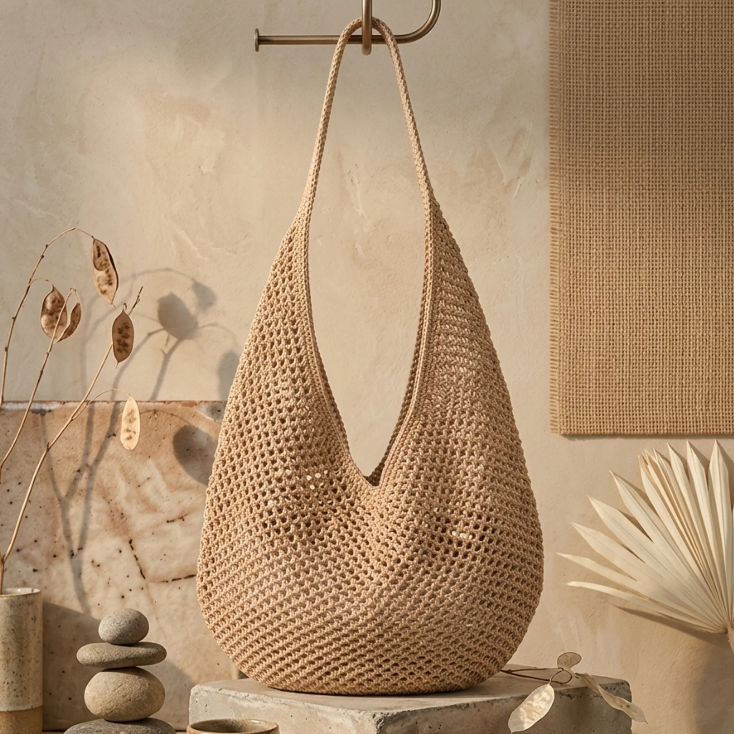 Bare Bloom Hollow-Out Knitted Tote Bag – Sustainable Bag - Image 2
