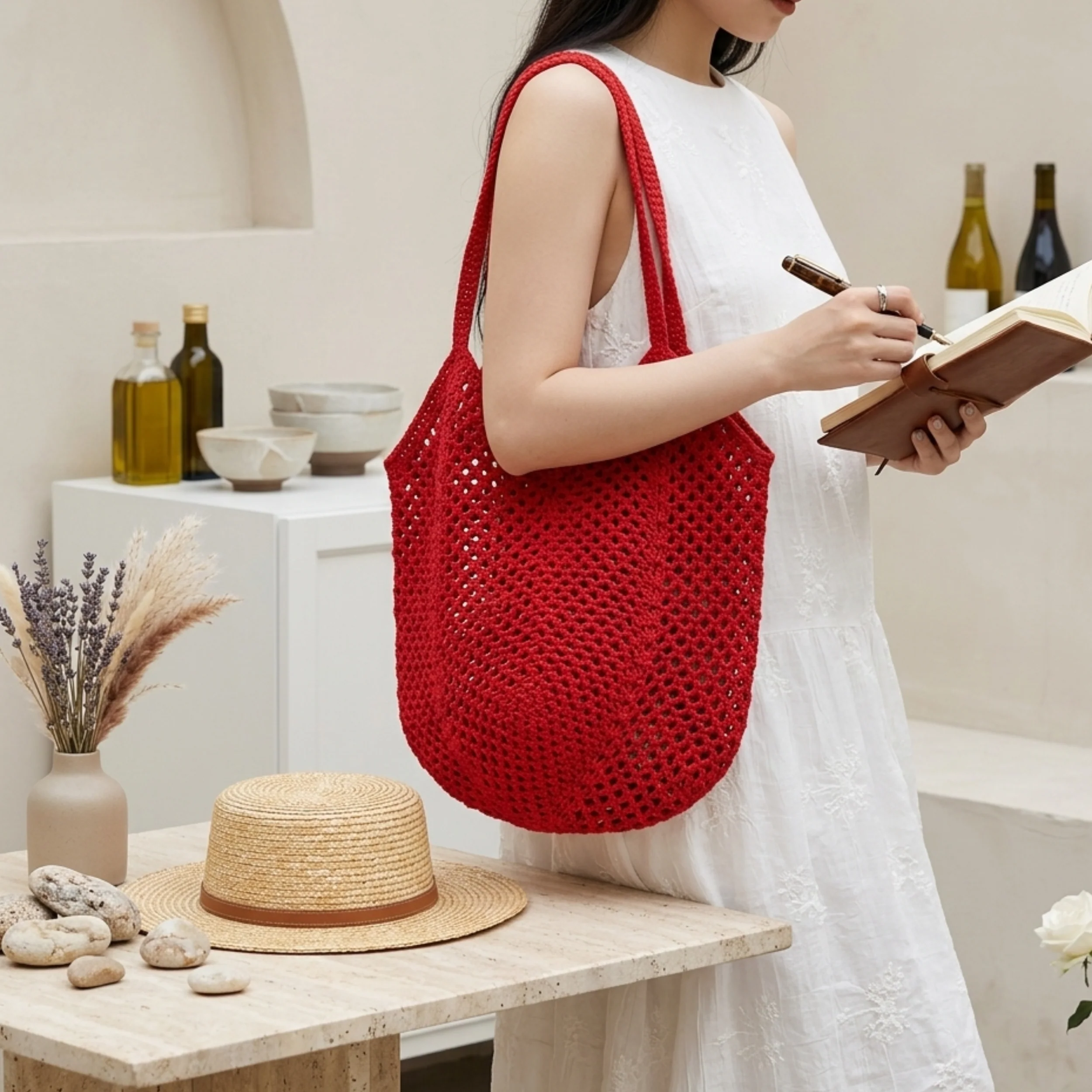 Bare Bloom Hollow-Out Knitted Tote Bag – Sustainable Bag - Image 6