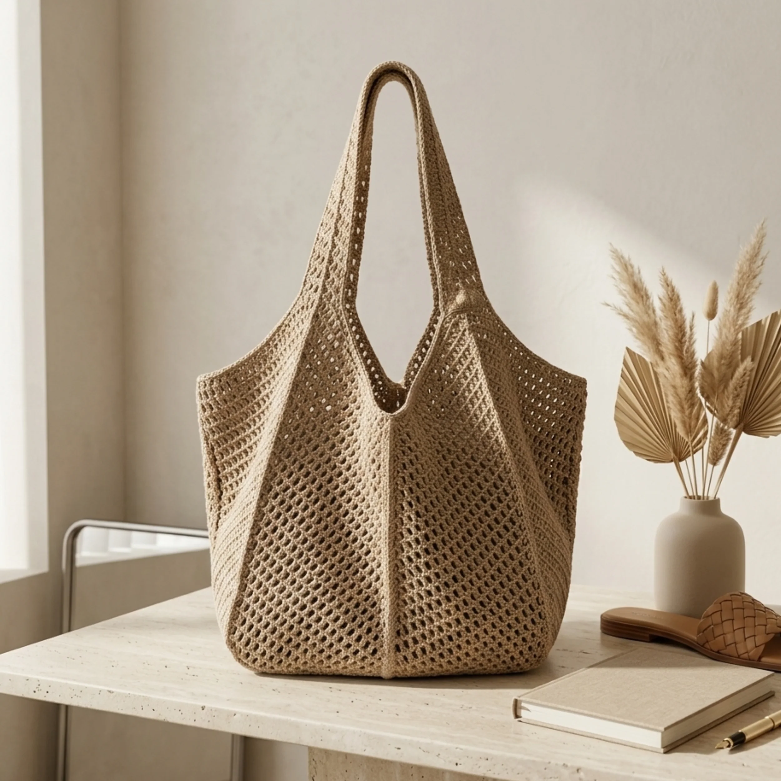 Bare Bloom Hollow-Out Knitted Tote Bag – Sustainable Bag - Image 7