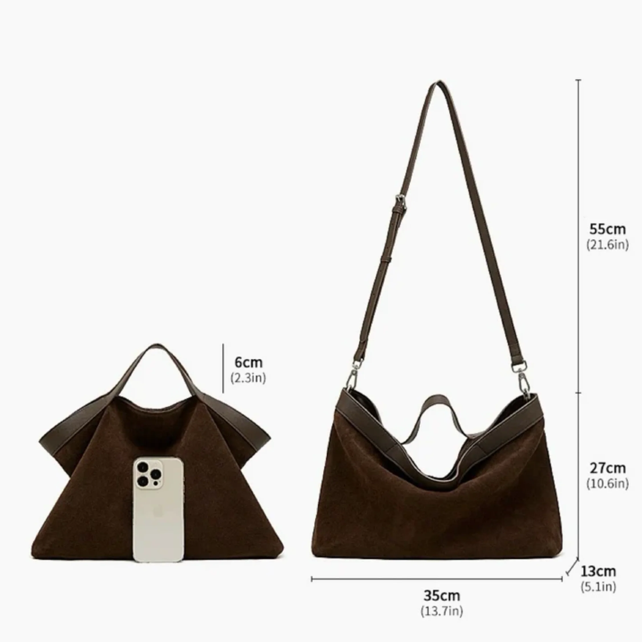 Bellanova Suede & Genuine Leather Classic Structured Shoulder Tote - Image 11