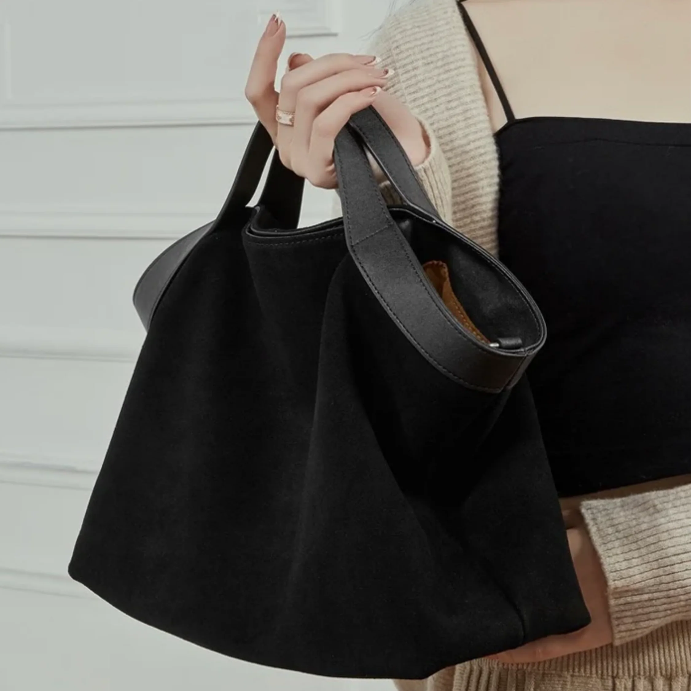 Bellanova Suede & Genuine Leather Classic Structured Shoulder Tote - Image 5