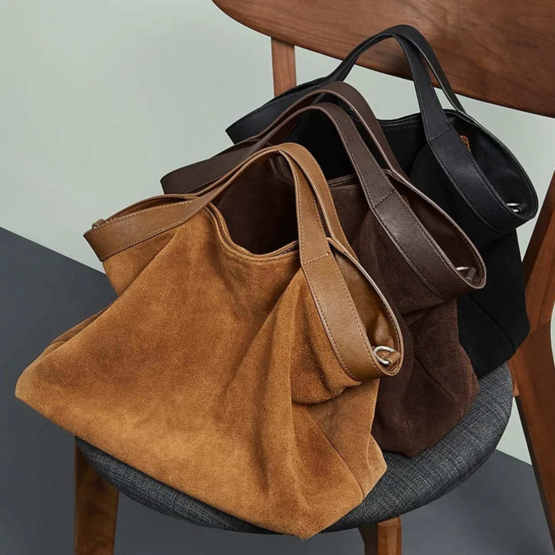 Bellanova Suede & Genuine Leather Classic Structured Shoulder Tote - Image 6