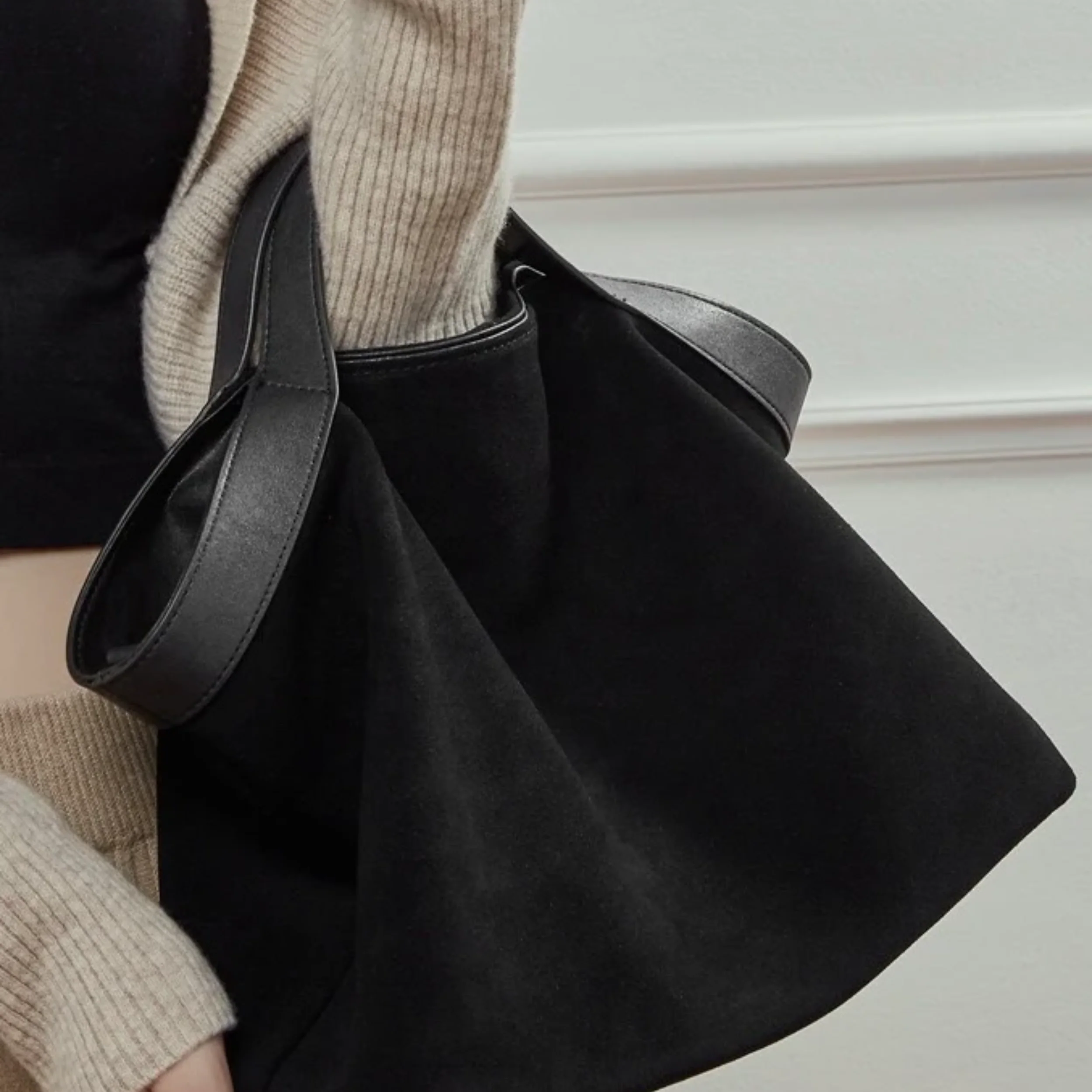 Bellanova Suede & Genuine Leather Classic Structured Shoulder Tote - Image 7