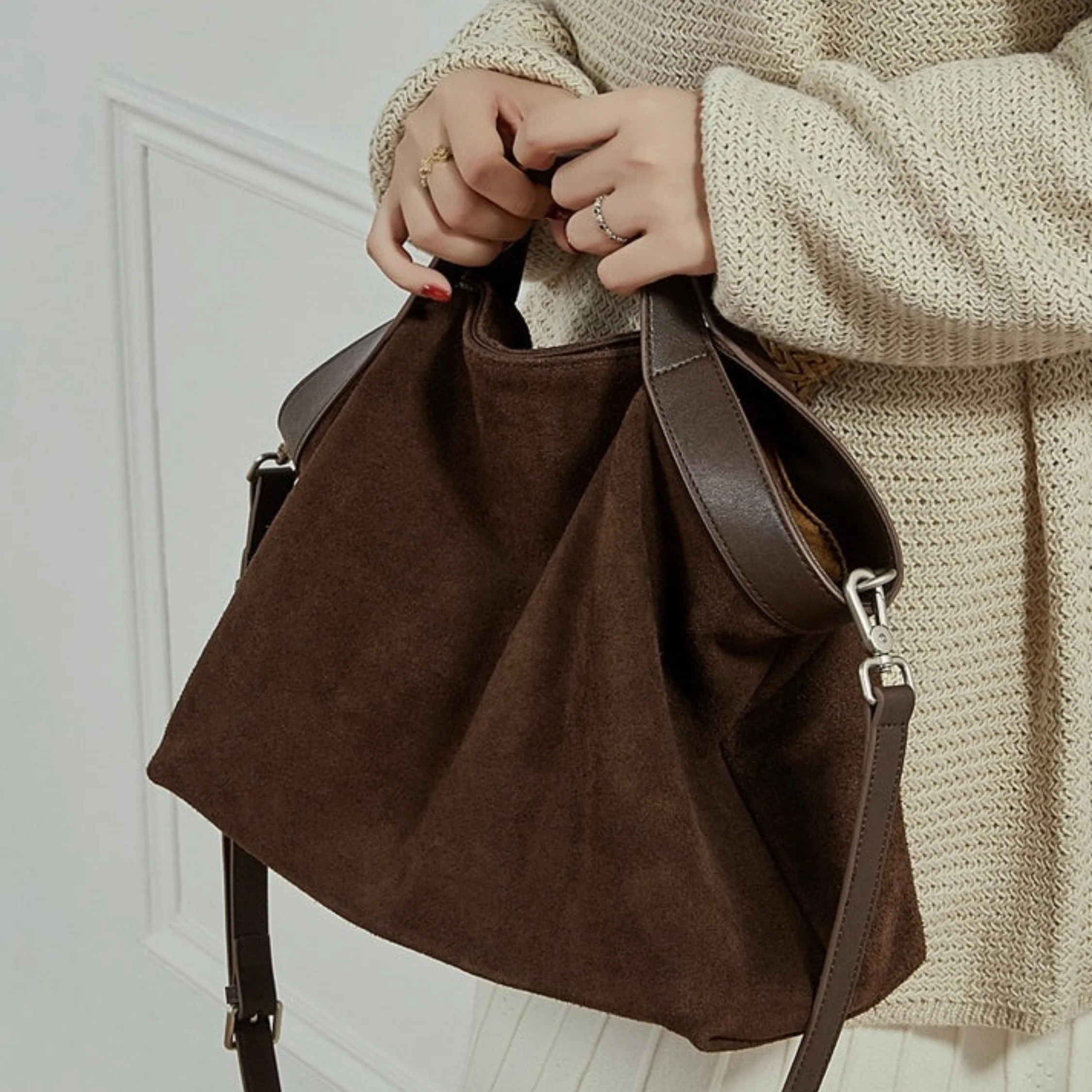 Bellanova Suede & Genuine Leather Classic Structured Shoulder Tote - Image 8
