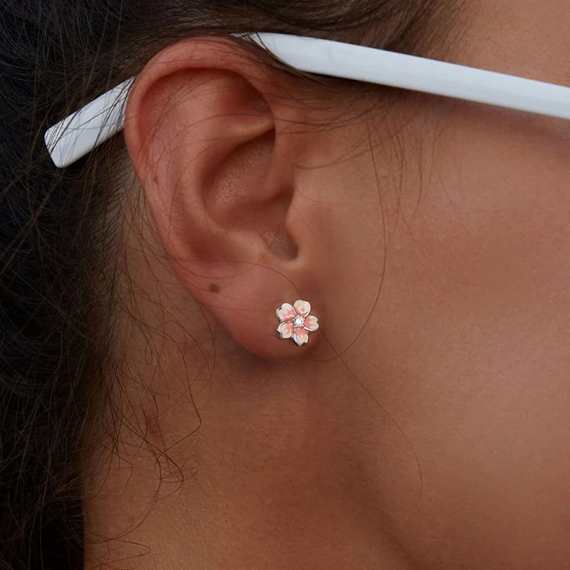 Blossom Grace Pink Gradient Sakura Stud Earrings - Image 2