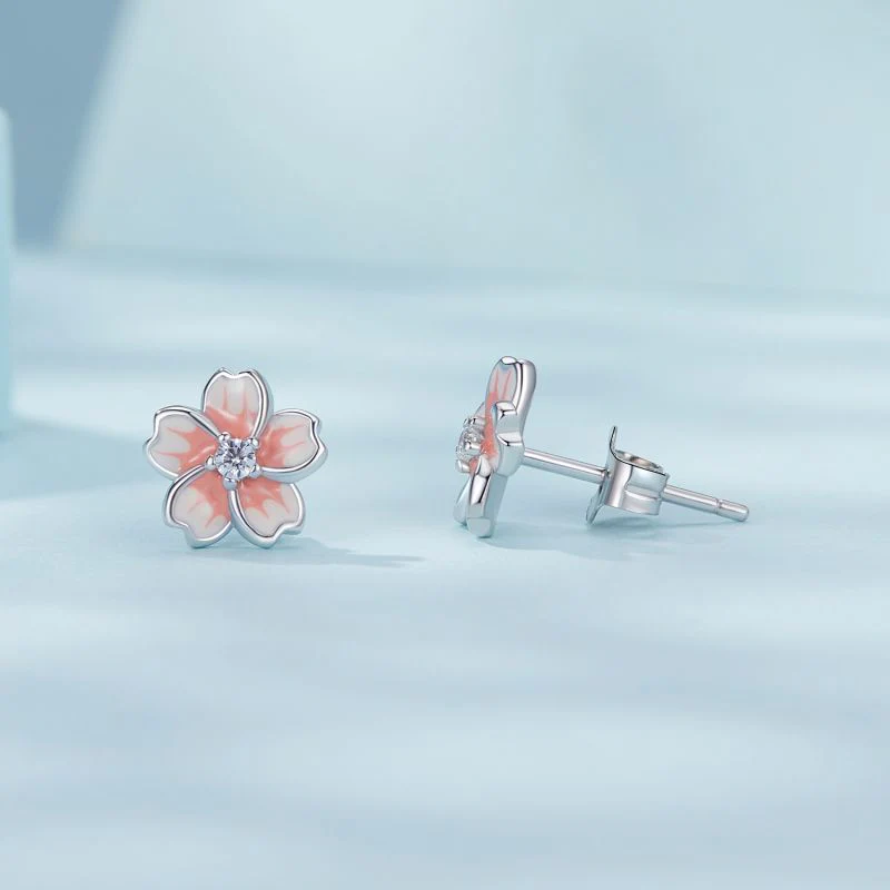 Blossom Grace Pink Gradient Sakura Stud Earrings - Image 3