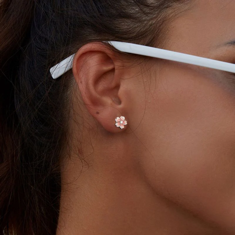 Blossom Grace Pink Gradient Sakura Stud Earrings - Image 4