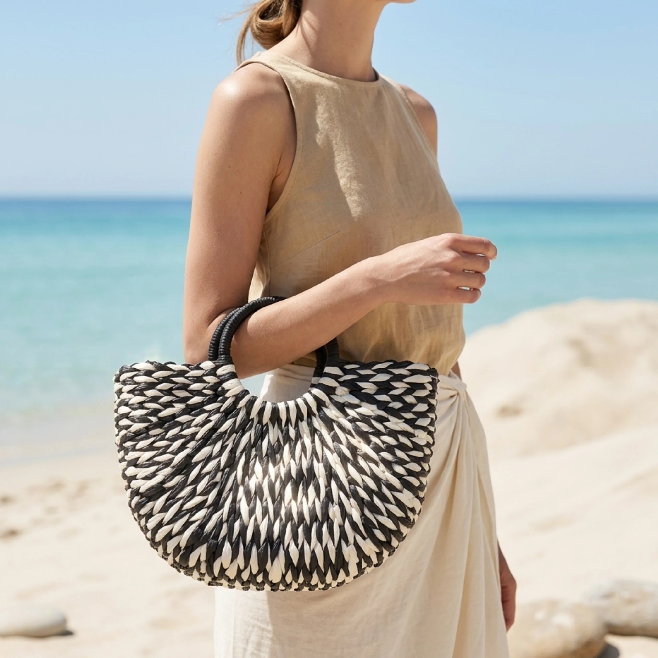 Bohemian Half-Round Woven Handbag - Sustainable Bag - Image 6