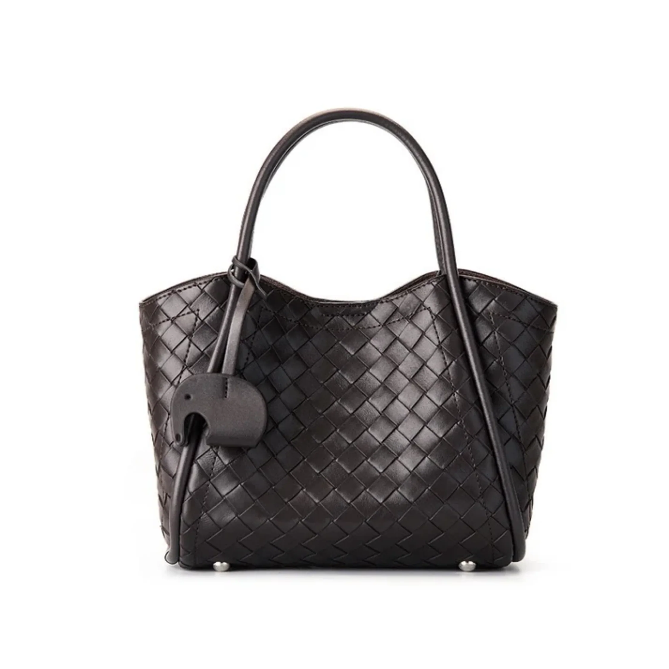 Calystria Genuine Leather Woven Large Tote Crossbody Basket Bag