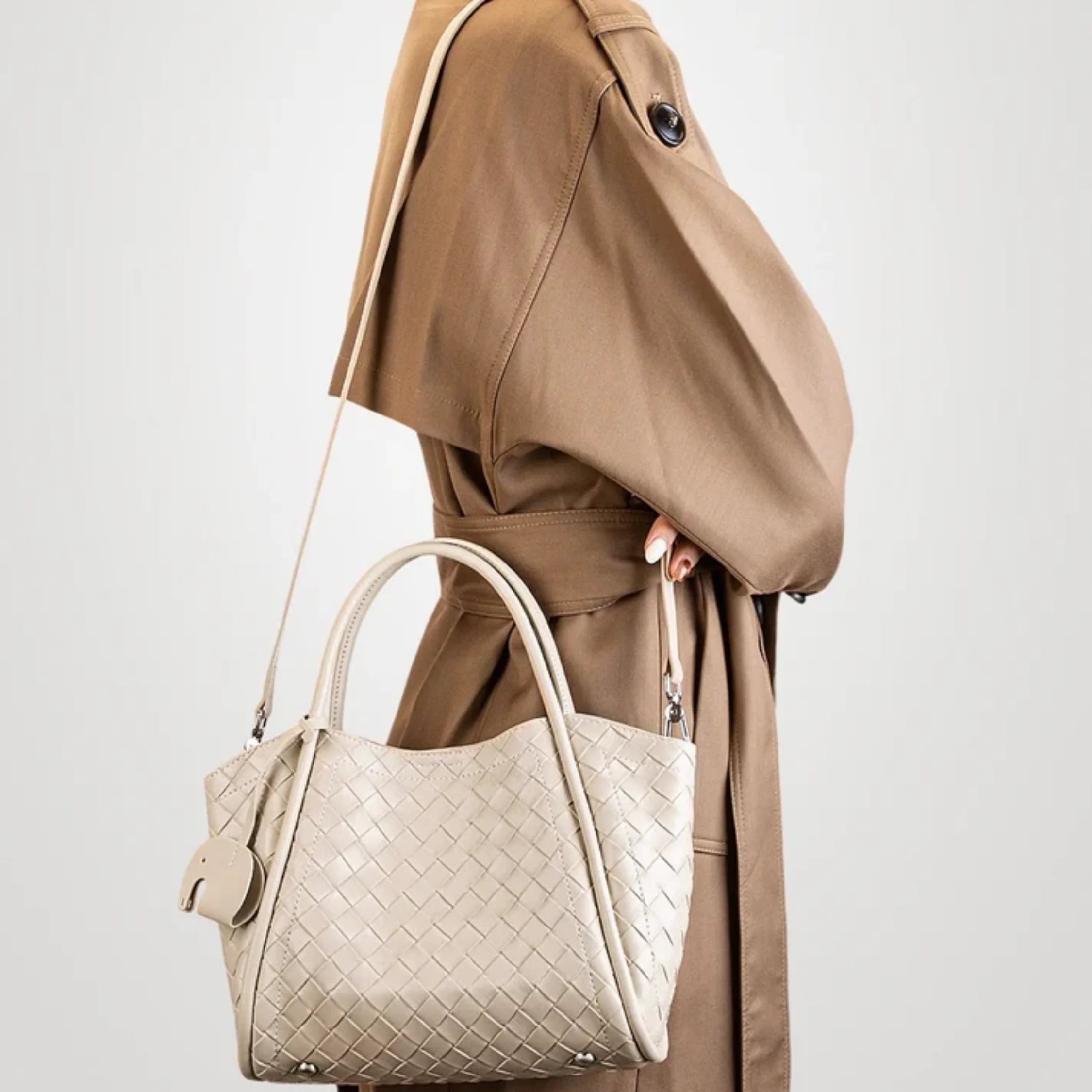 Calystria Genuine Leather Woven Large Tote Crossbody Basket Bag - Image 6