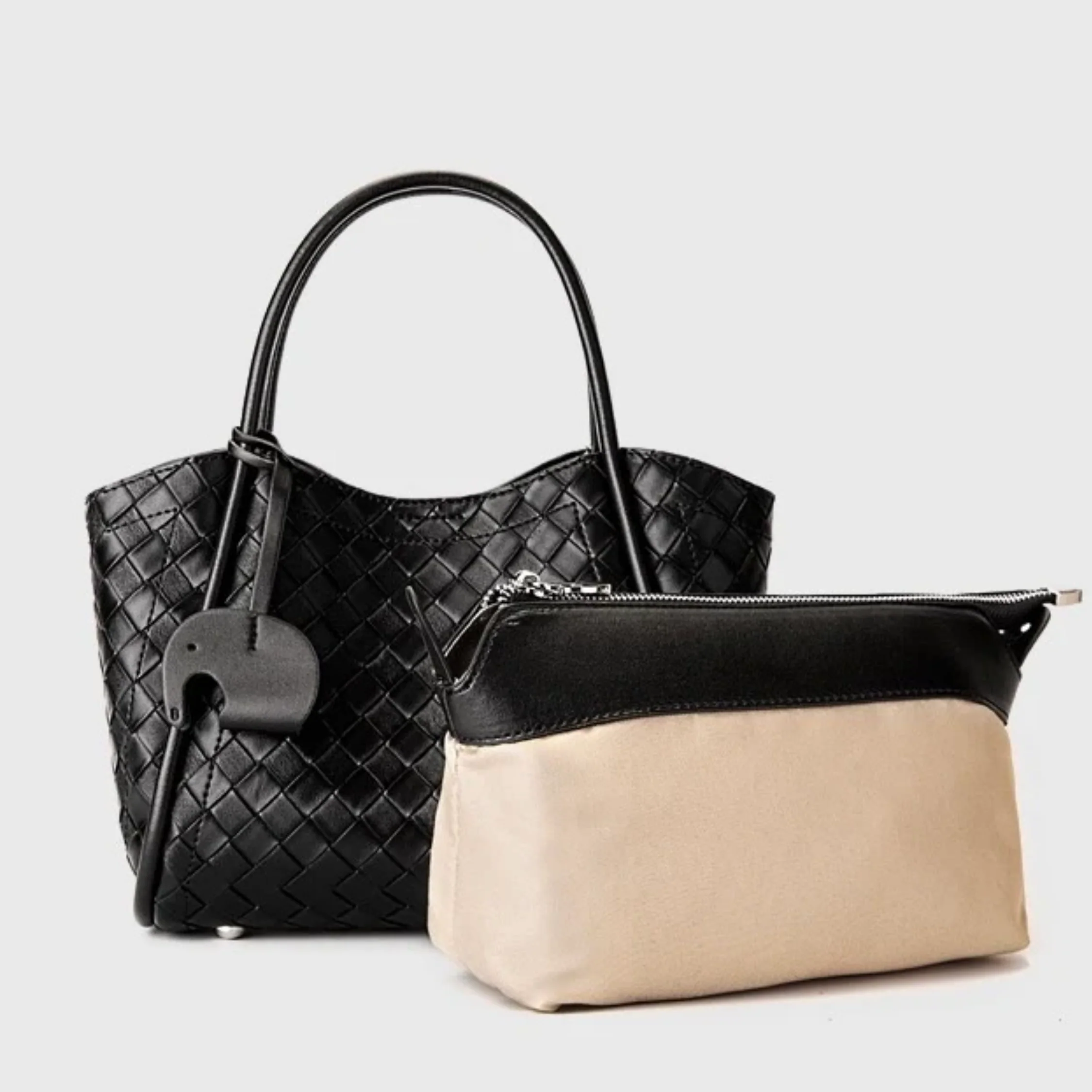 Calystria Genuine Leather Woven Large Tote Crossbody Basket Bag - Image 7