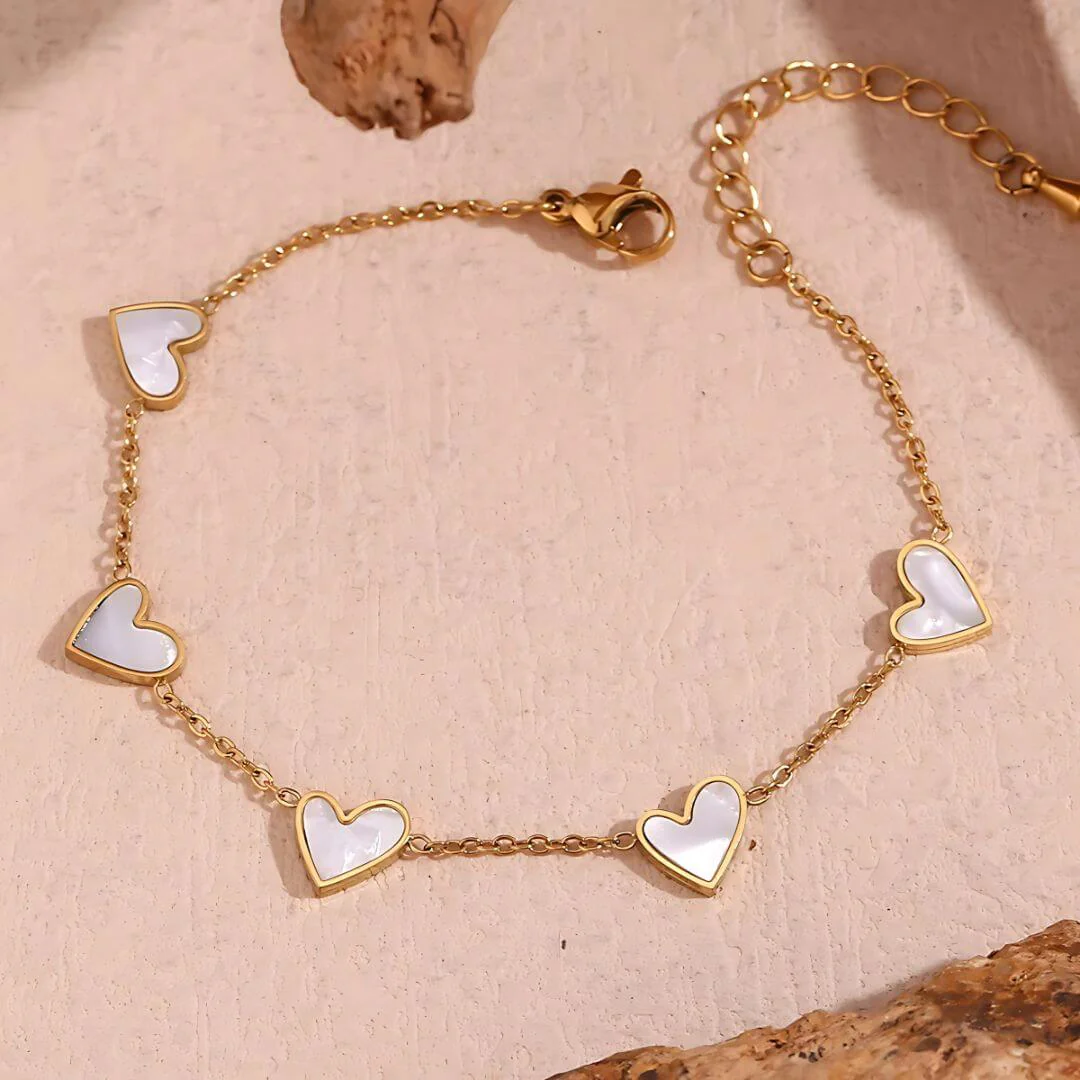Gold Heart Pendant Bracelet – Romantic Natural Shell Jewelry - Image 4