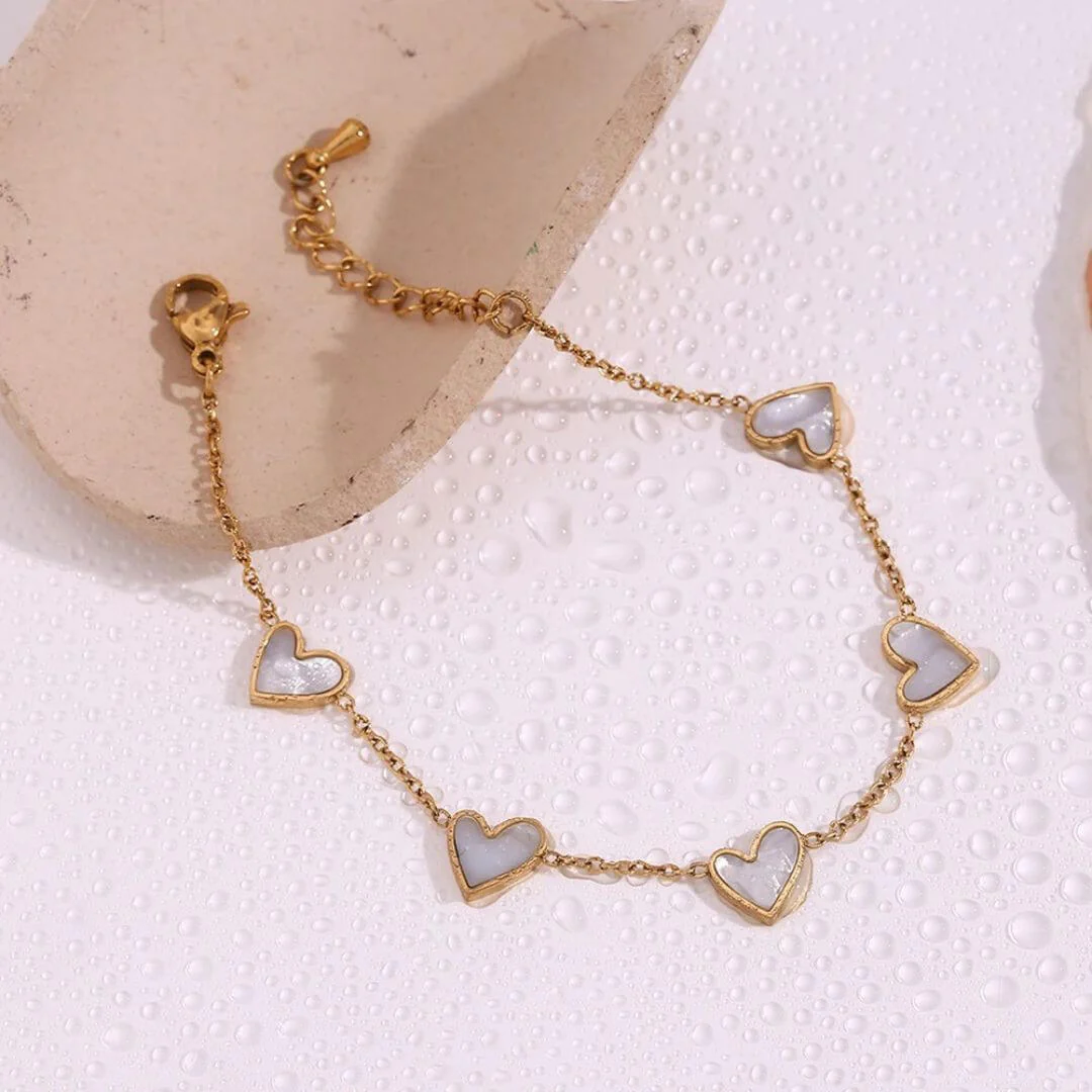 Gold Heart Pendant Bracelet – Romantic Natural Shell Jewelry - Image 5