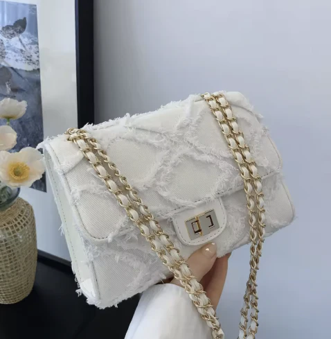 Celeste Quilted Denim Chain Bag - Image 3