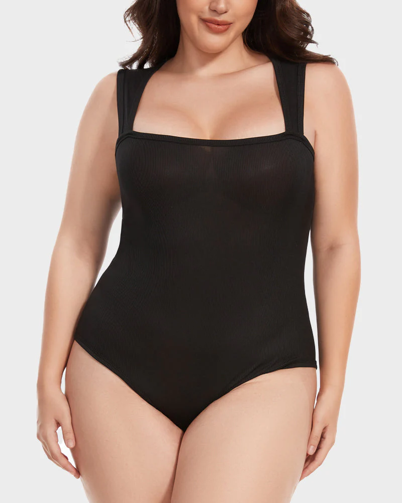 Chic Ribbed Square Neck Bodysuit