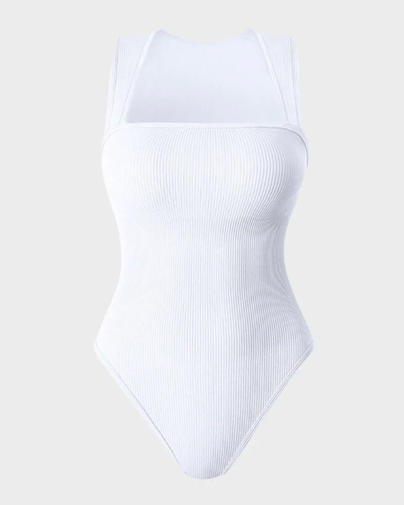 Chic Ribbed Square Neck Bodysuit - Image 16