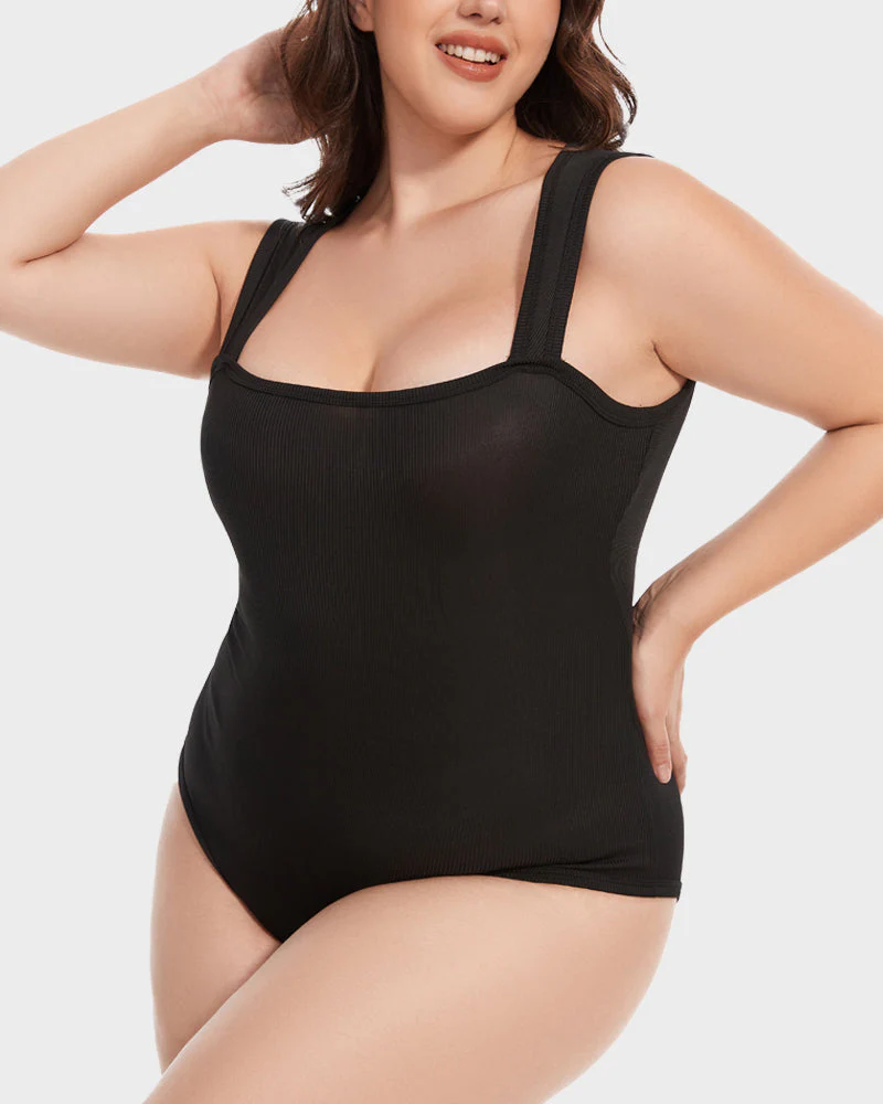 Chic Ribbed Square Neck Bodysuit - Image 2