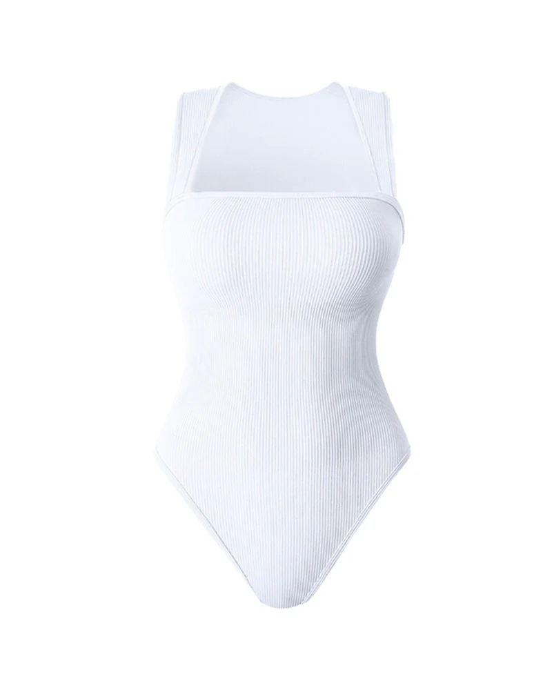 Chic Ribbed Square Neck Bodysuit - Image 20