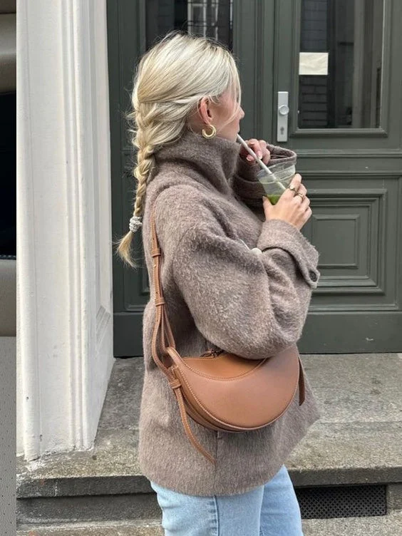 Crescent Vegan Leather Shoulder Bag - Image 8