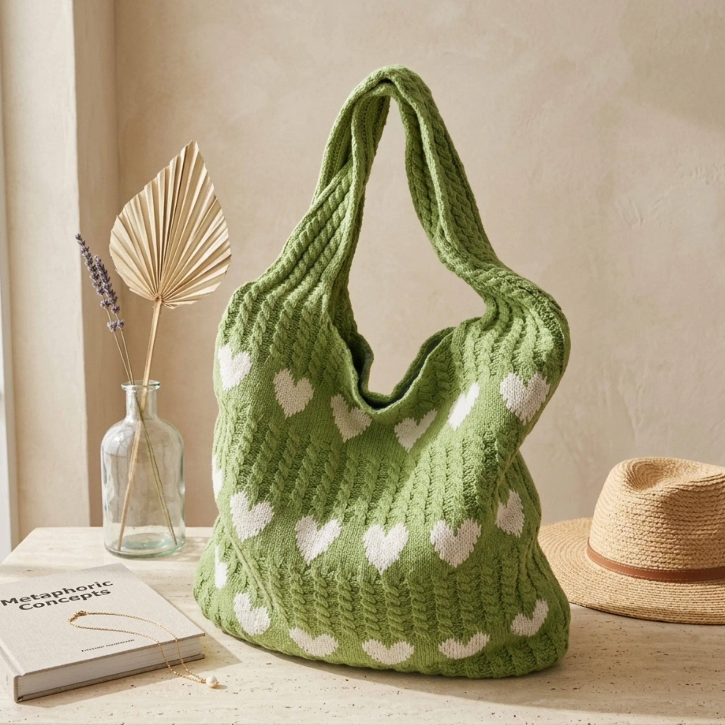 Cupid’s Touch Hollow-Out Knitted Tote Bag – Sustainable Bag