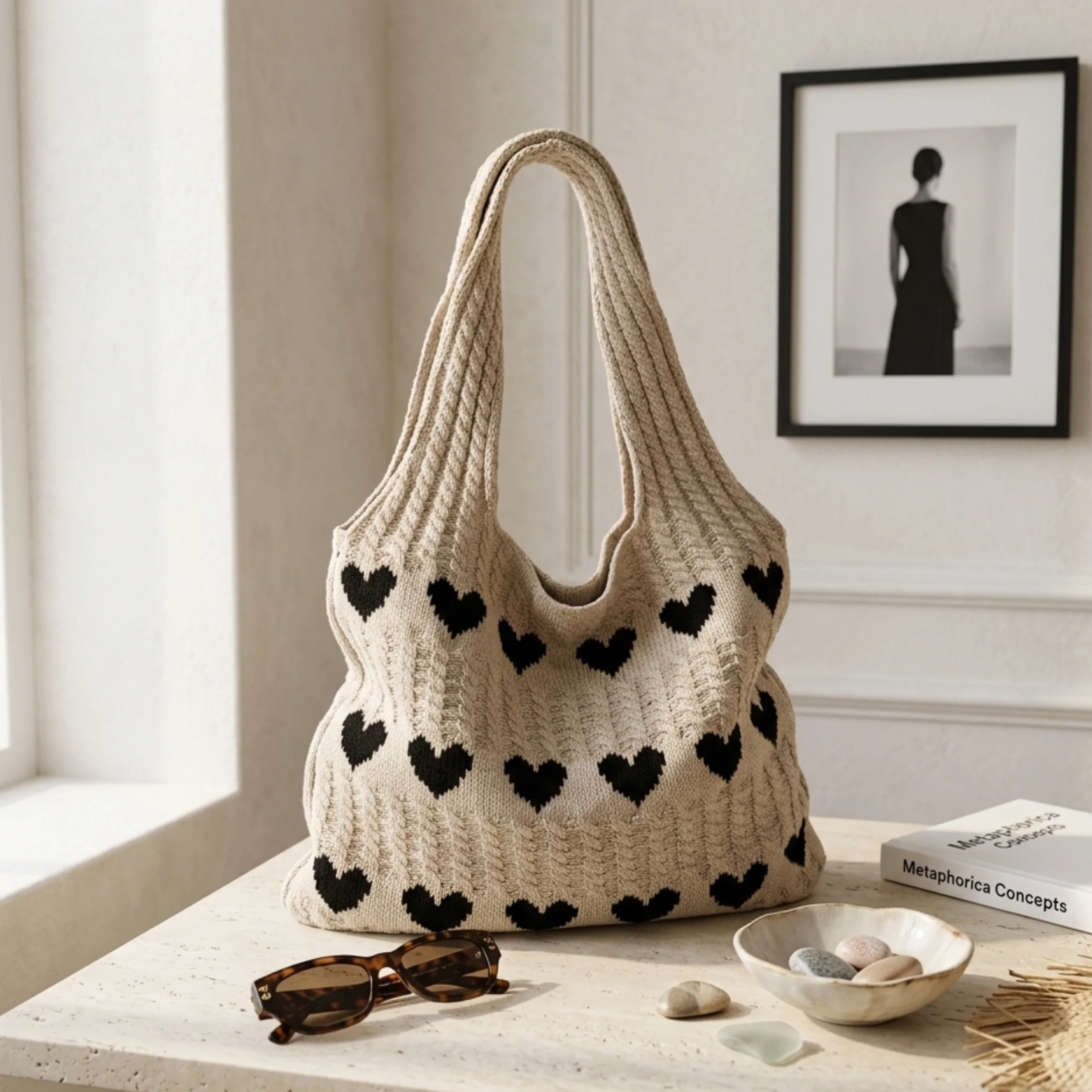 Cupid’s Touch Hollow-Out Knitted Tote Bag – Sustainable Bag - Image 3