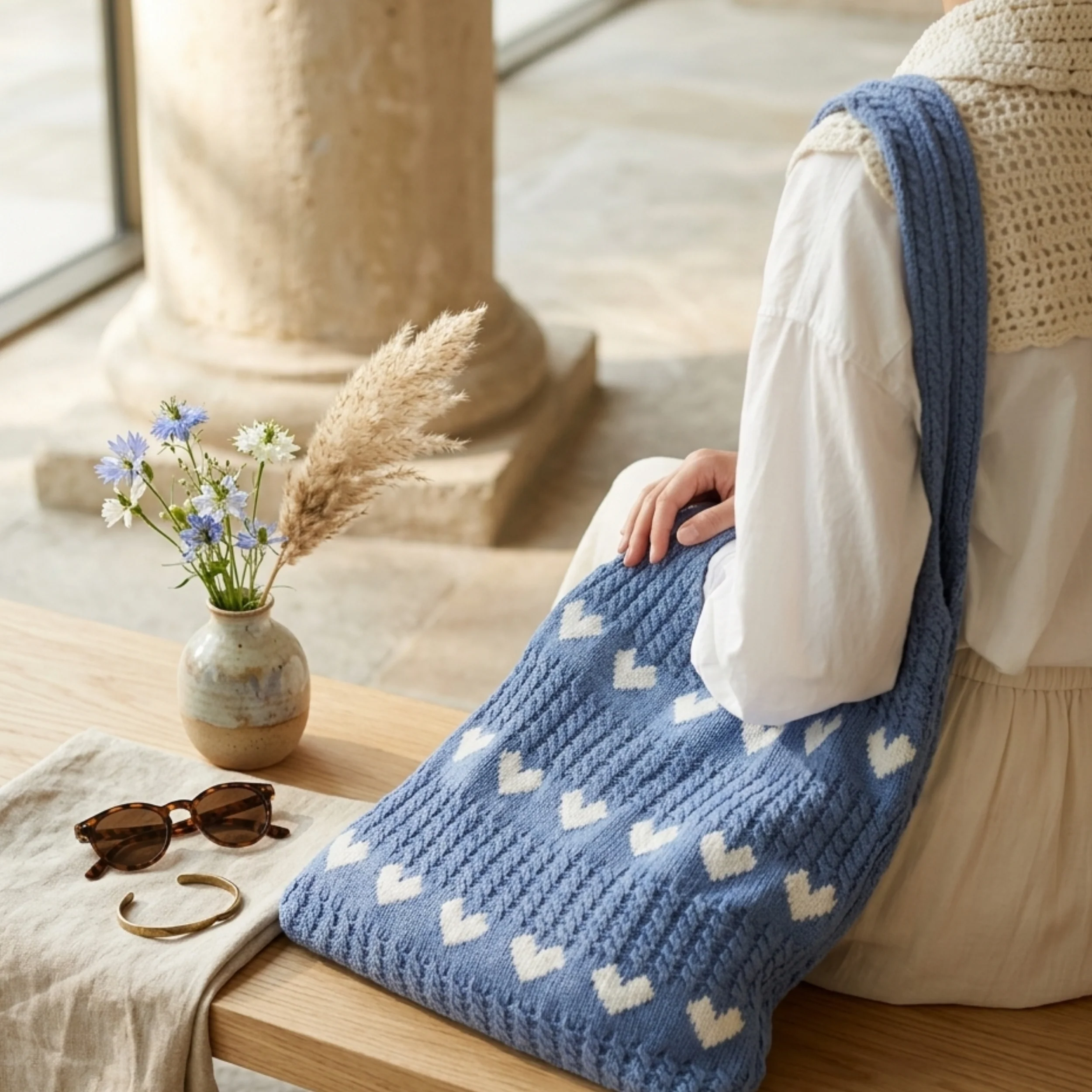 Cupid’s Touch Hollow-Out Knitted Tote Bag – Sustainable Bag - Image 5