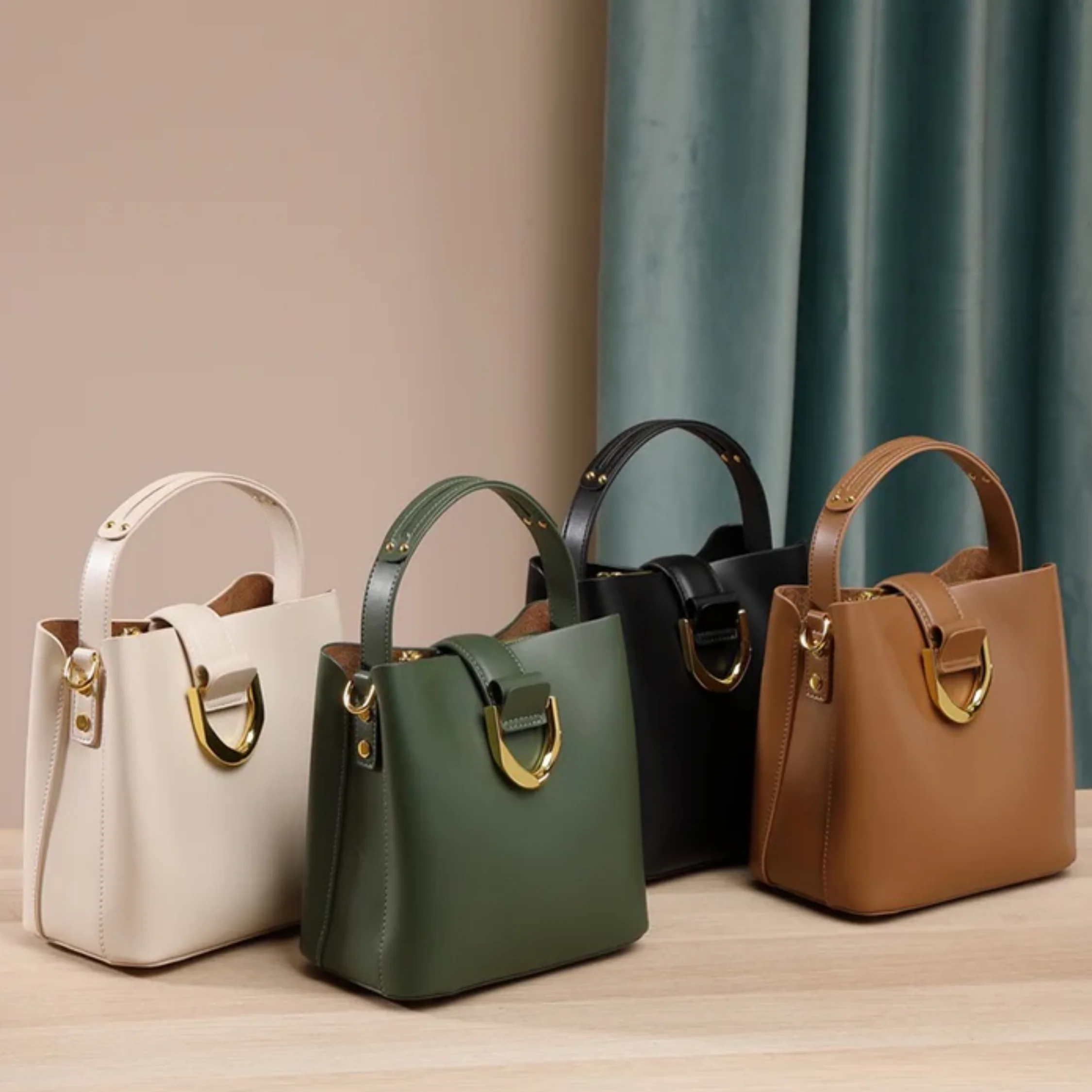 Cyrenza Genuine Leather Bucket Shoulder Bag - Image 5