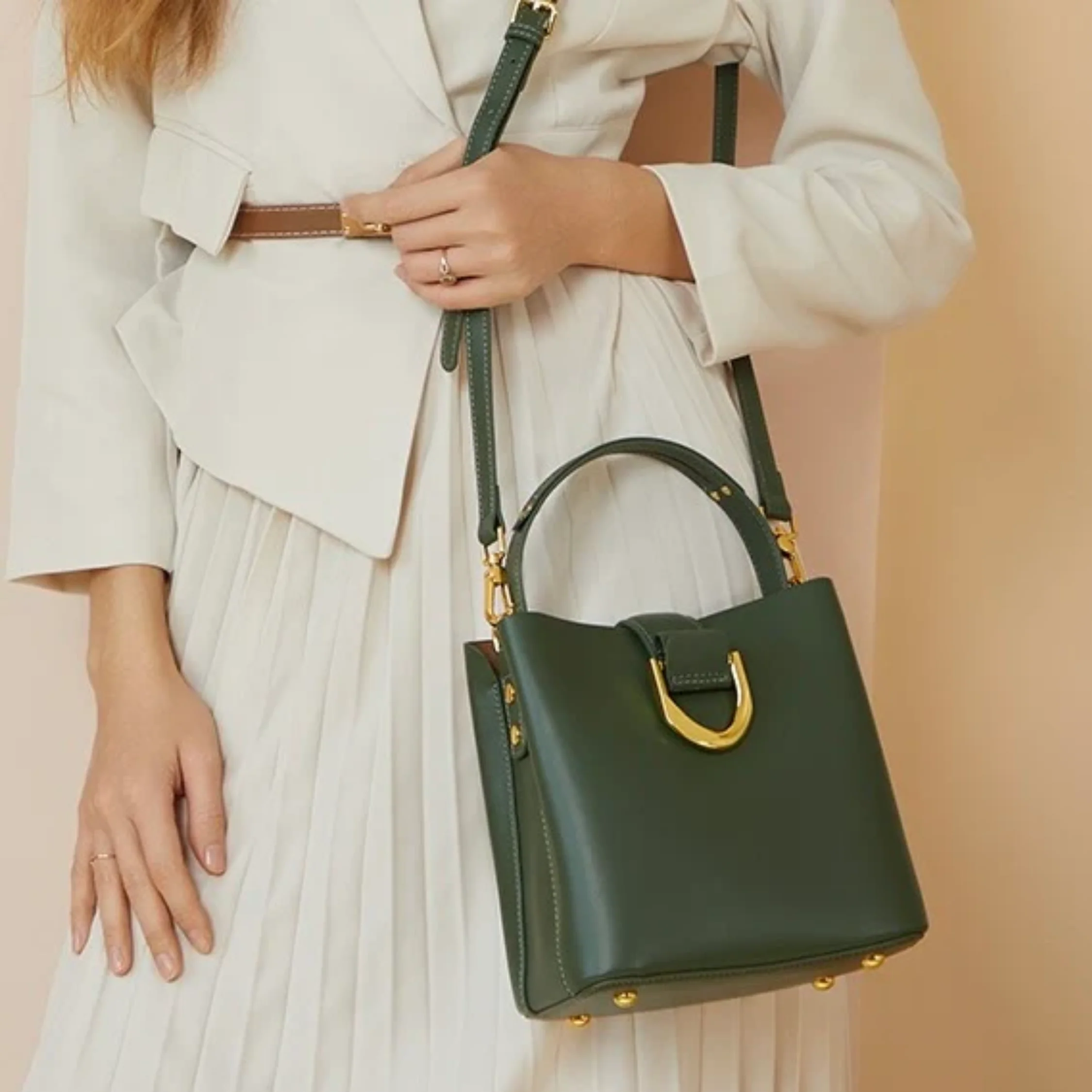 Cyrenza Genuine Leather Bucket Shoulder Bag - Image 7