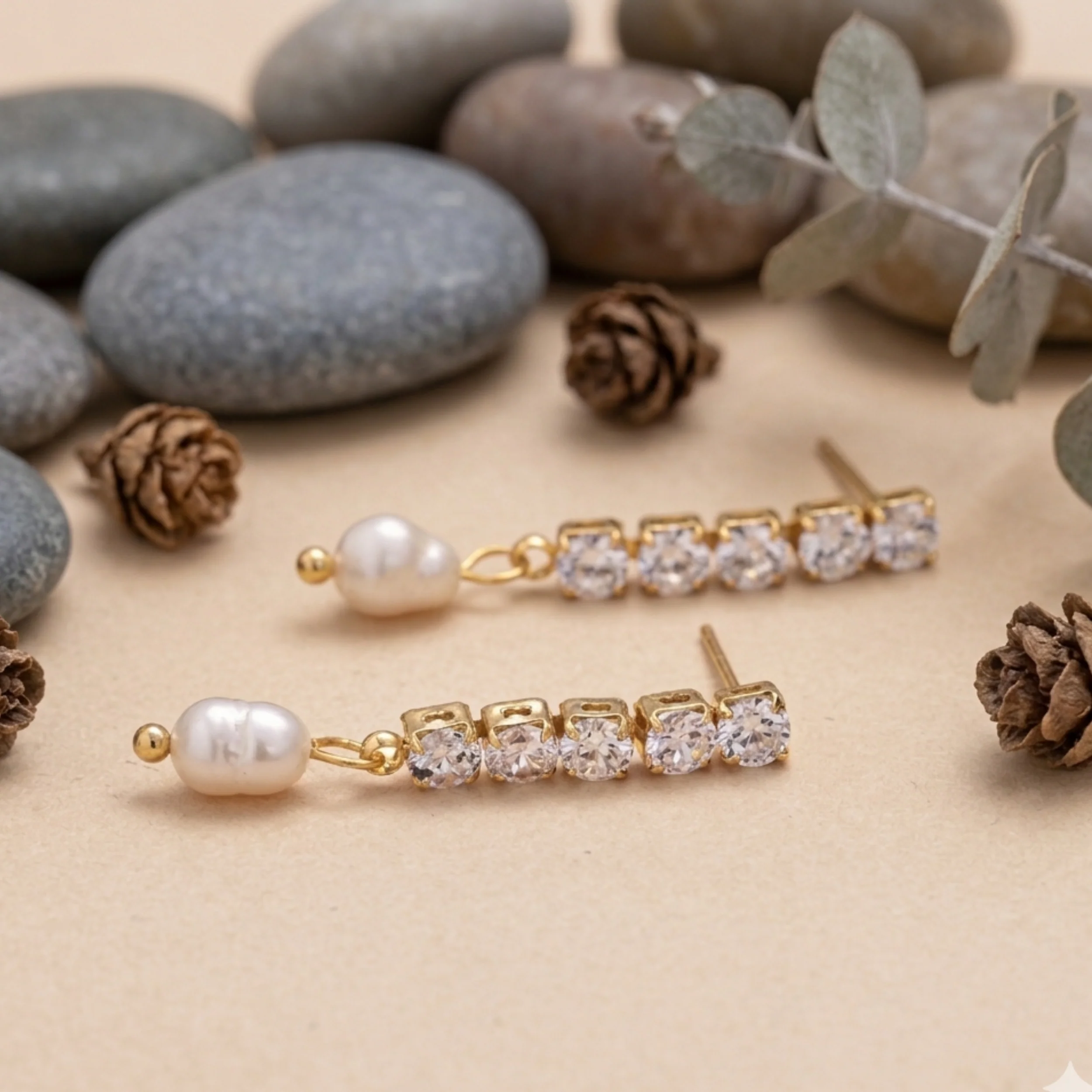Daphne Pearl Drop Diamond Elegance Earrings - Image 2
