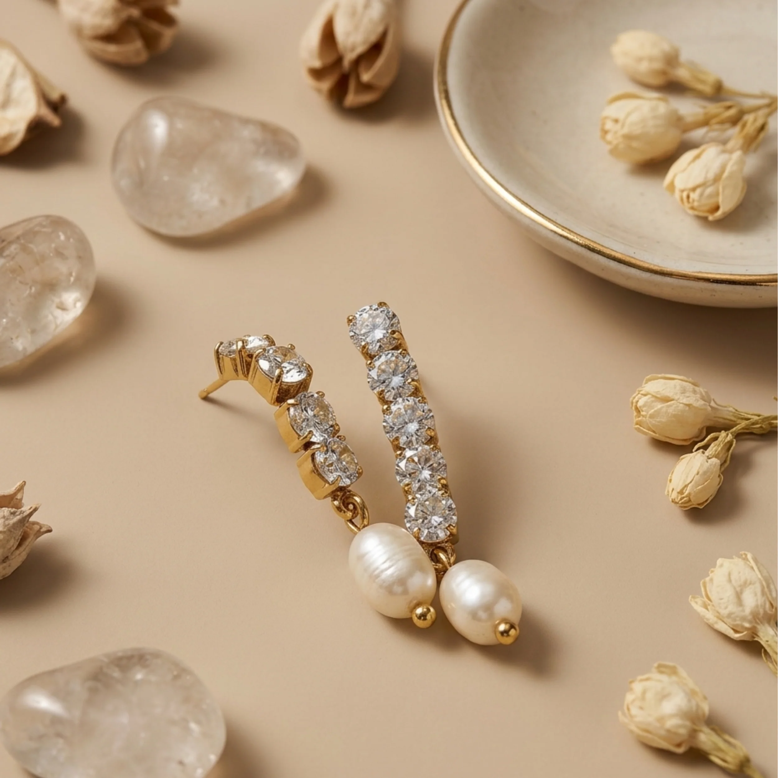 Daphne Pearl Drop Diamond Elegance Earrings - Image 3