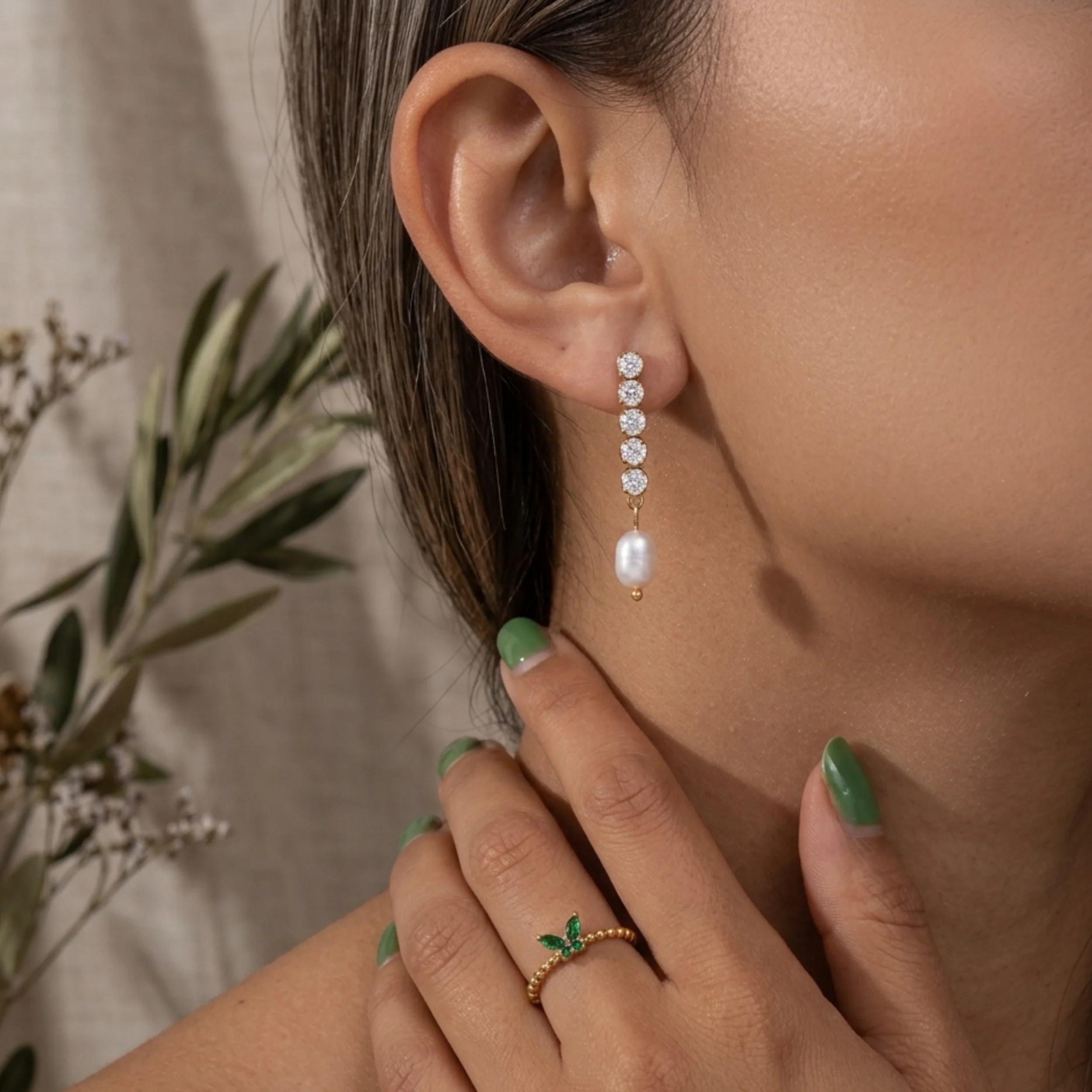 Daphne Pearl Drop Diamond Elegance Earrings - Image 5