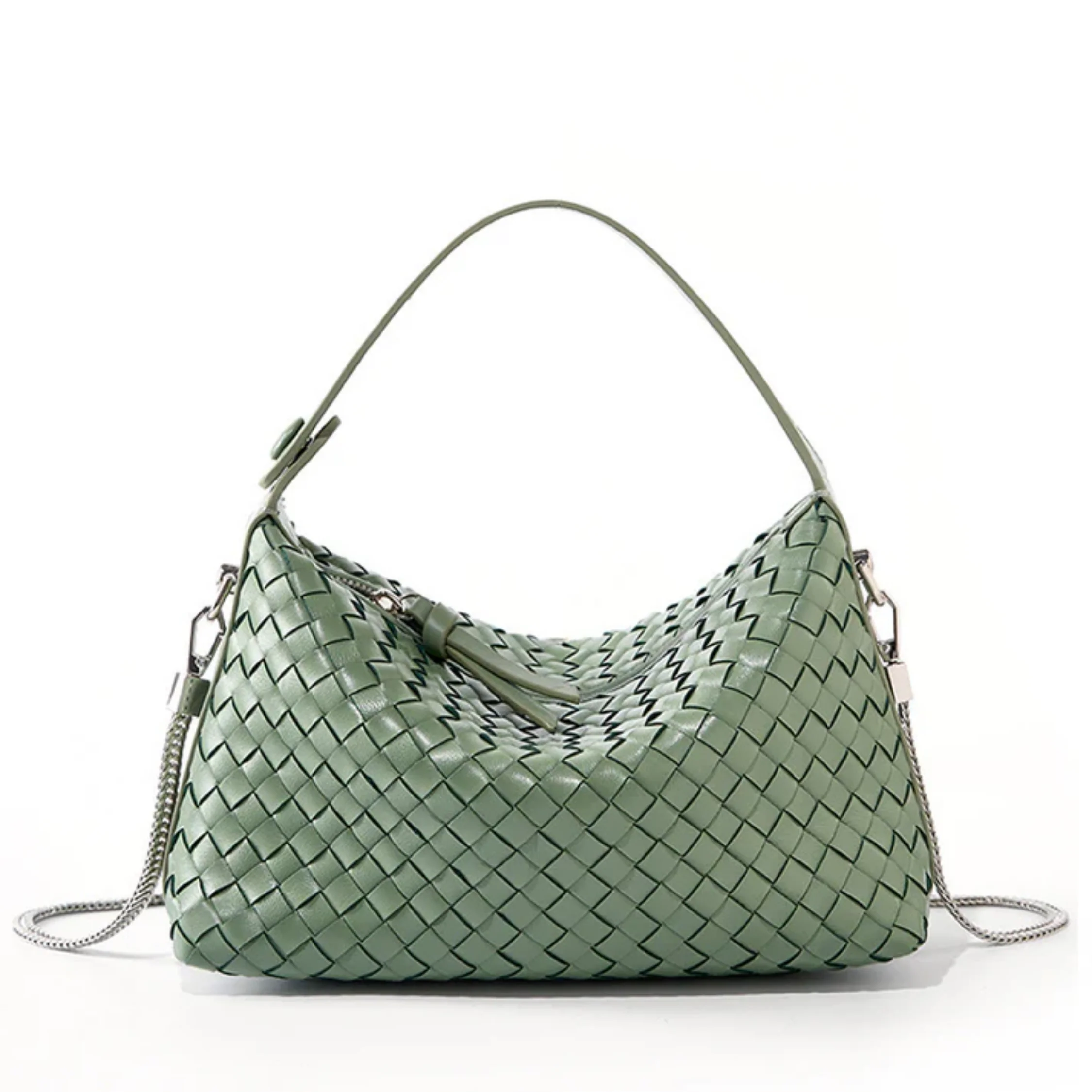 Elaréa Genuine Sheepskin Leather Woven Clutch Bag with Chain Strap